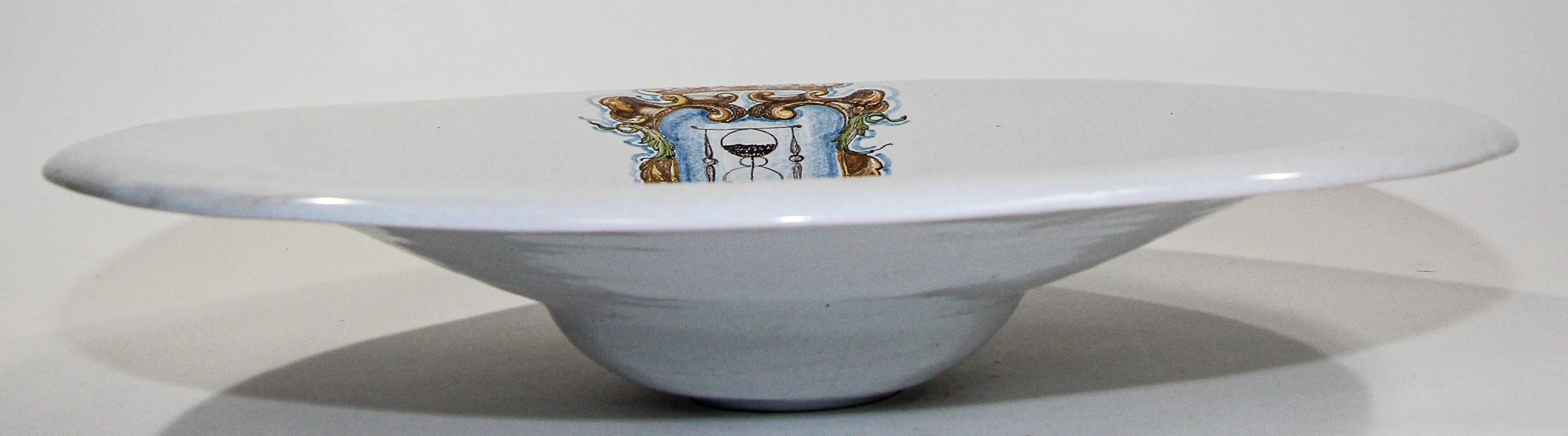 Spanish Vintage Talavera Large Stoneware White Bowl Spain For Sale