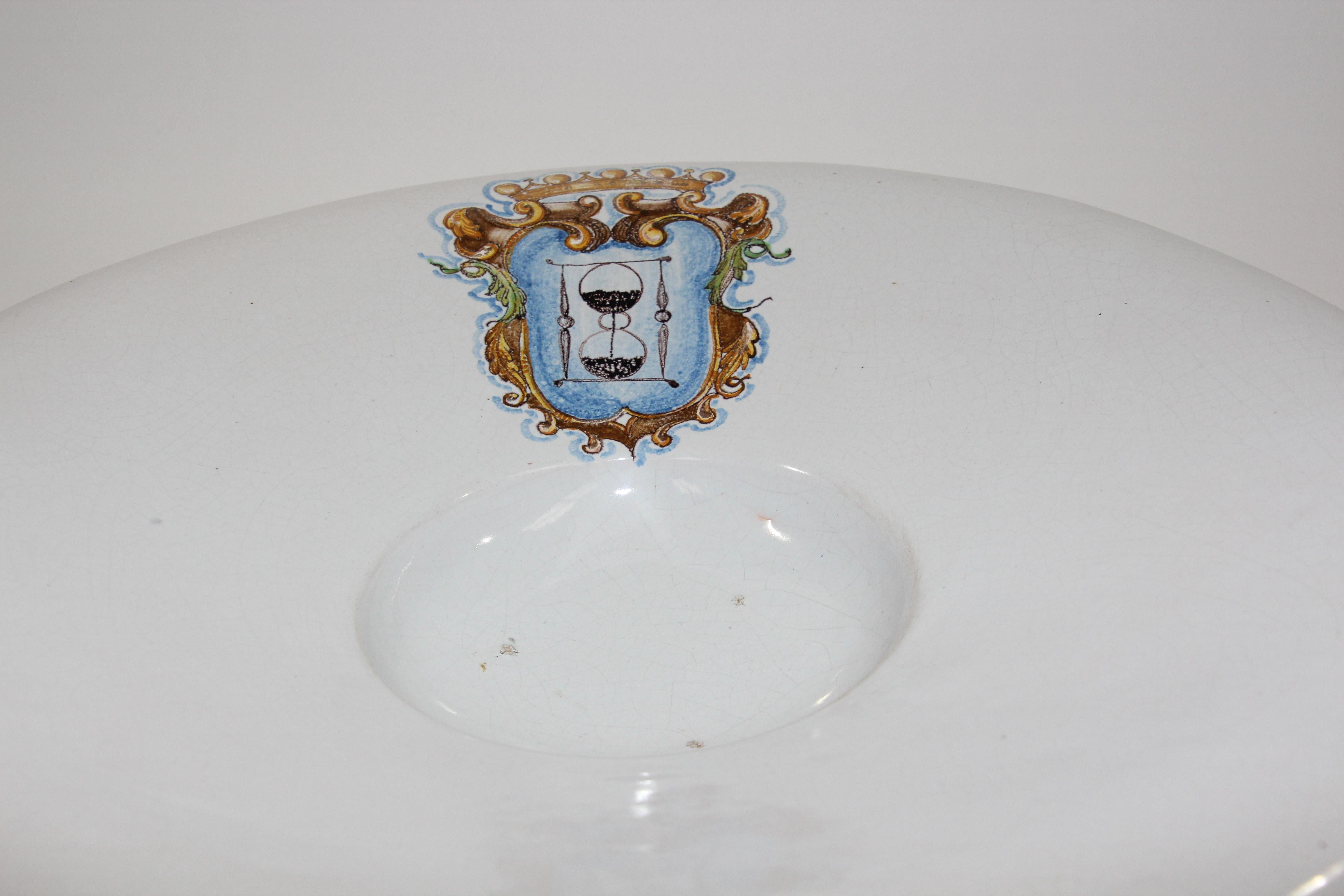 Ceramic Vintage Talavera Large Stoneware White Bowl Spain For Sale