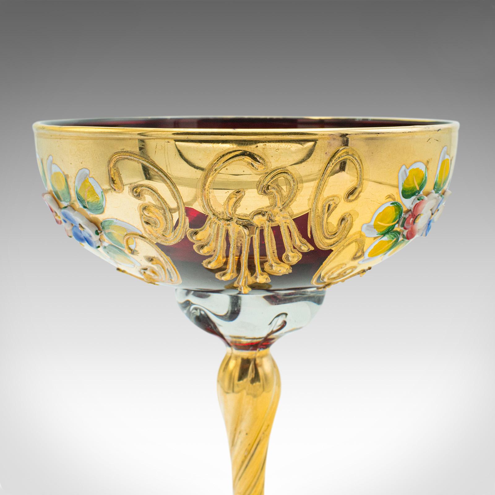 Coppa da libagione veneziana d'epoca, italiana, in vetro artistico, dorata, flute da vino decorativo in vendita 3