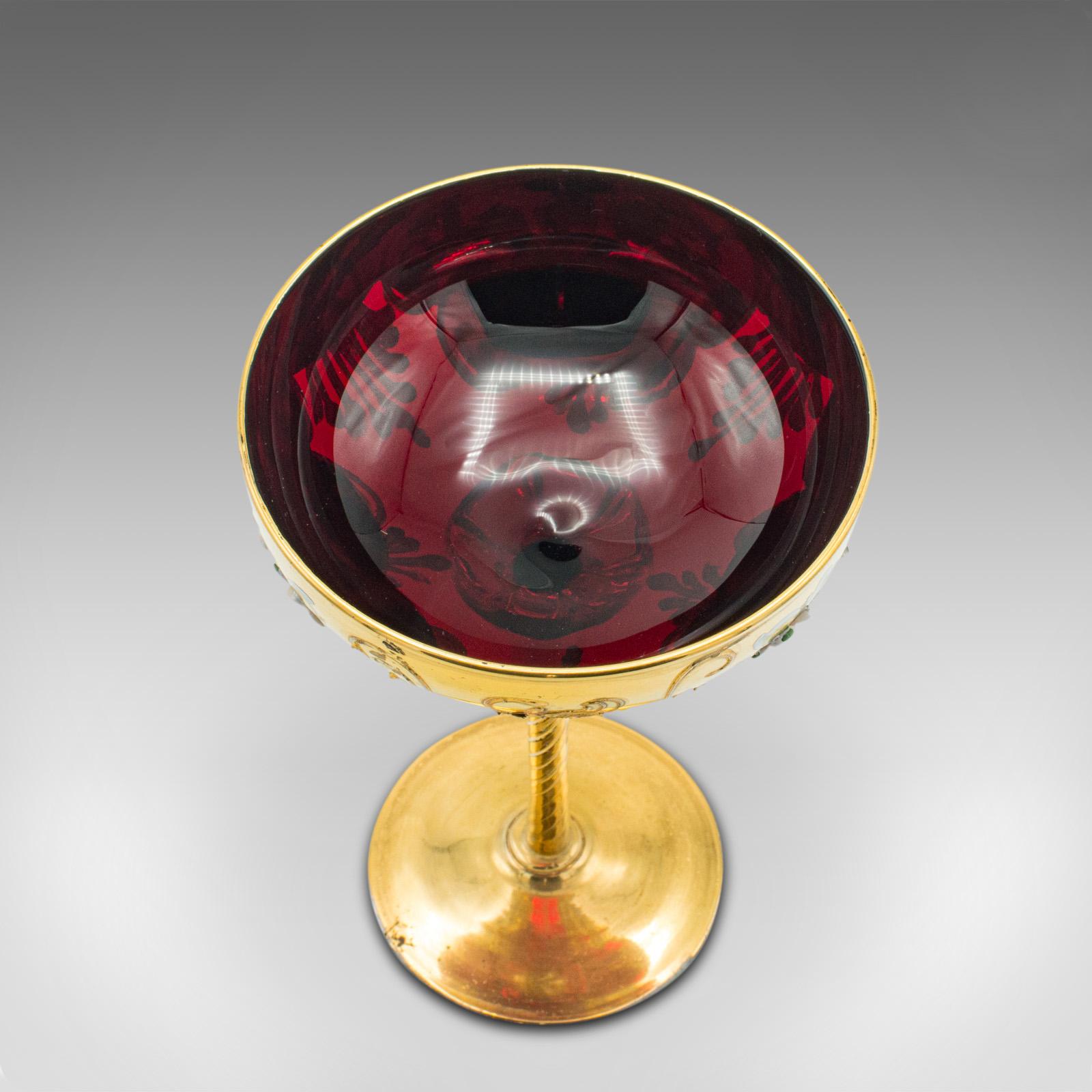XX secolo Coppa da libagione veneziana d'epoca, italiana, in vetro artistico, dorata, flute da vino decorativo in vendita