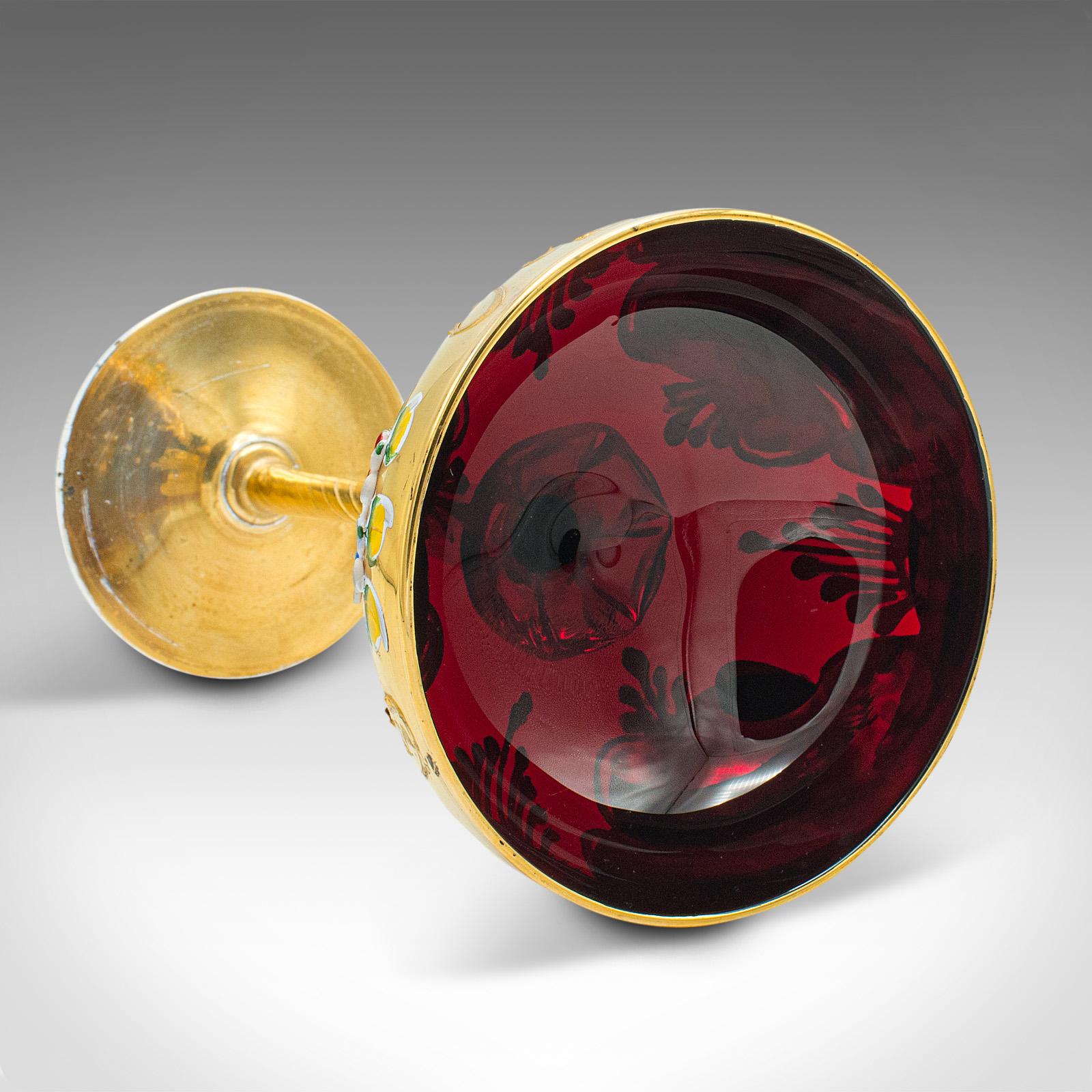 Vetro Coppa da libagione veneziana d'epoca, italiana, in vetro artistico, dorata, flute da vino decorativo in vendita