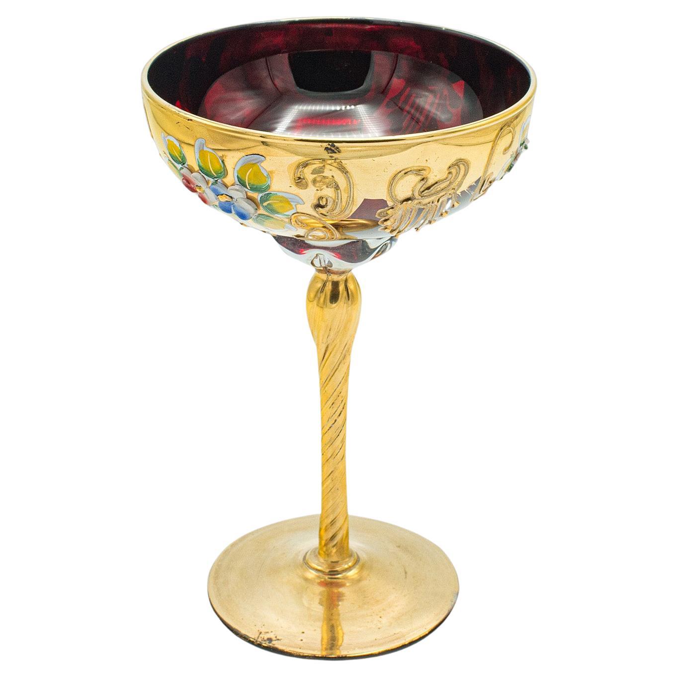 Vintage Venetian Libation Cup, Italian, Art Glass, Gilt, Decorative Wine Flute For Sale