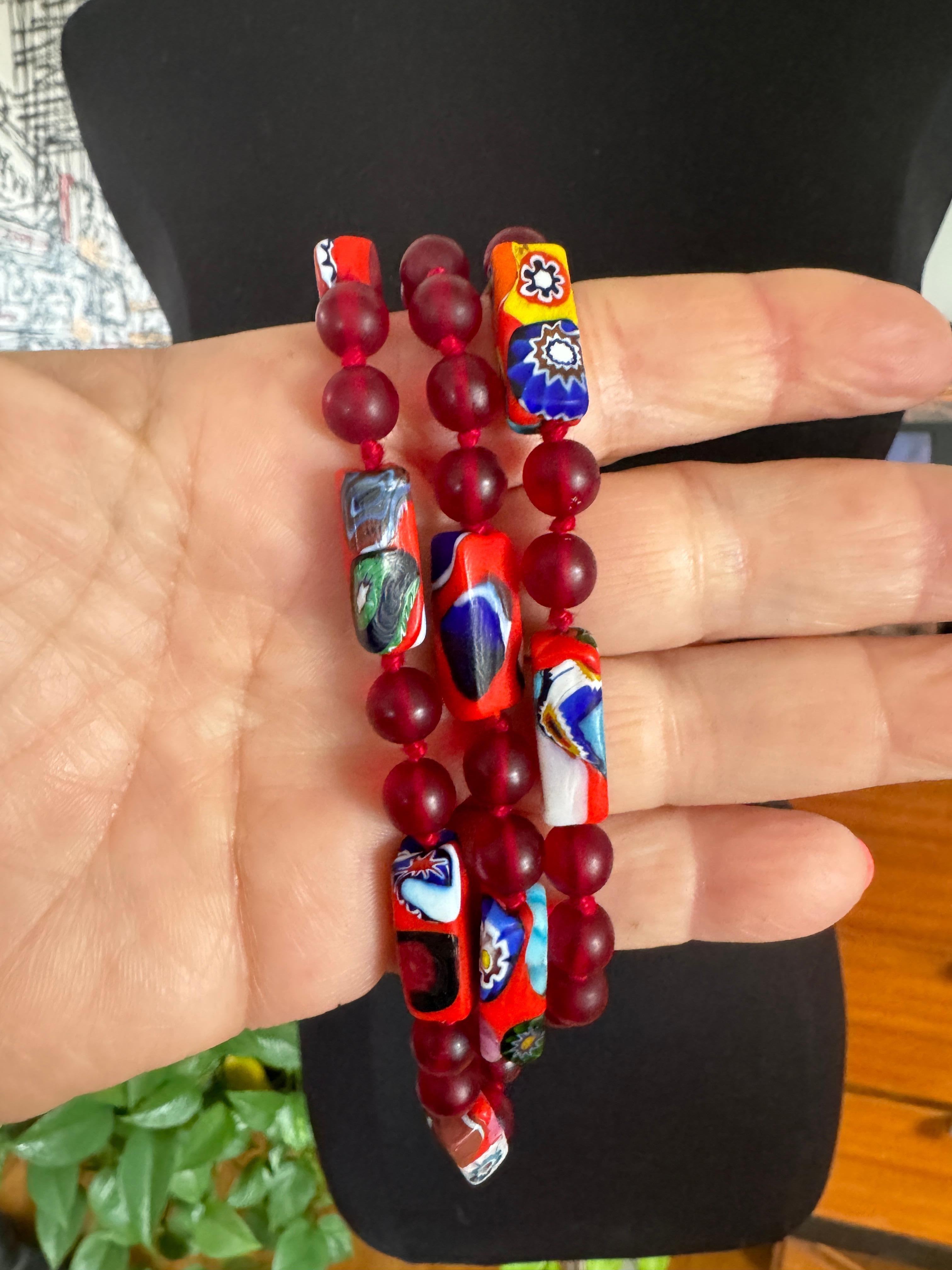 Collana vintage di perline rosse Millefiori veneziane in vendita 4