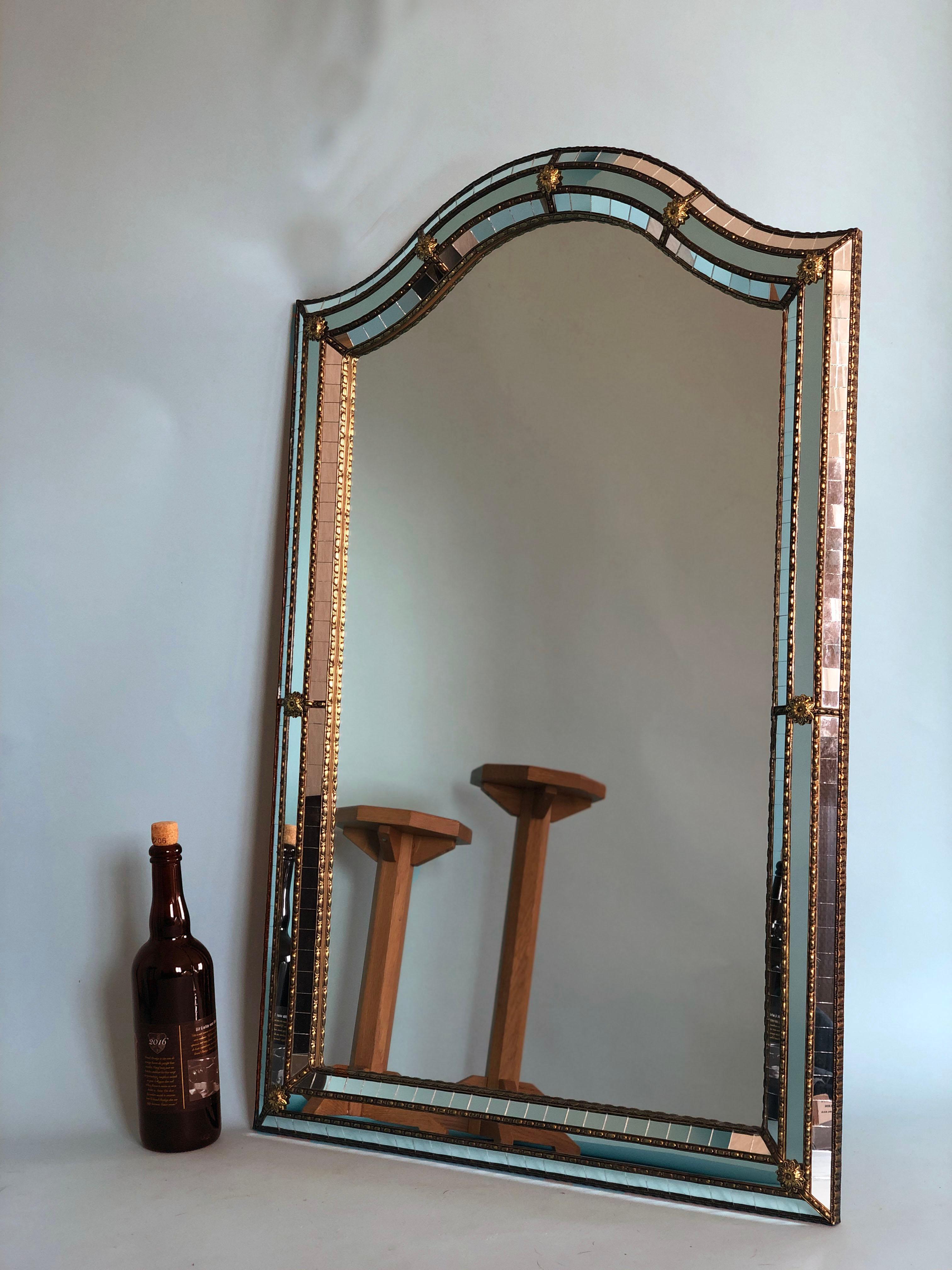 Brass Vintage Venetian Mirror Hollywood Regency in Gold Spain 1990s