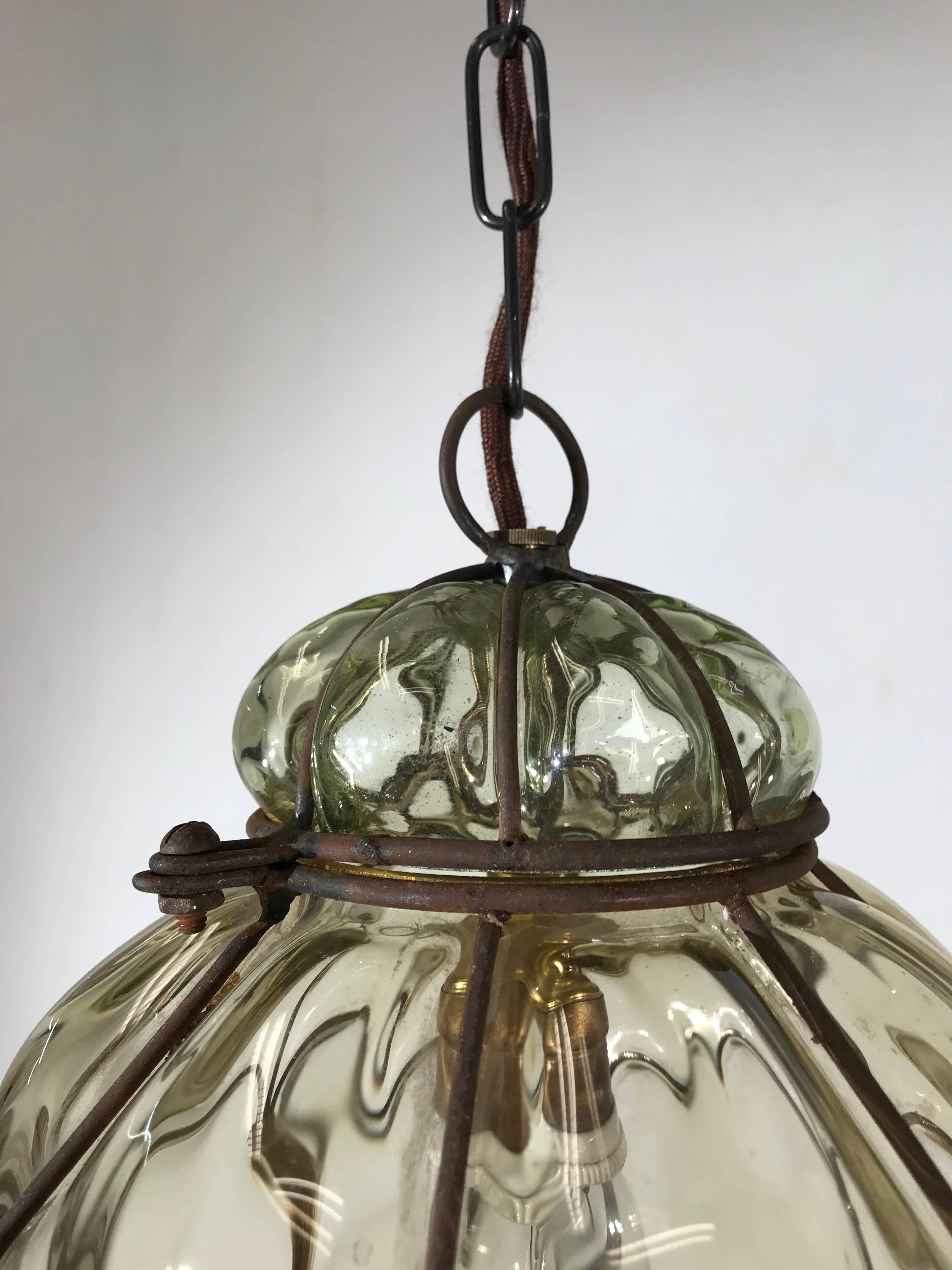 Vintage Venetian Mouth Blown Glass in Metal Frame Pendant Light / Fixture 4