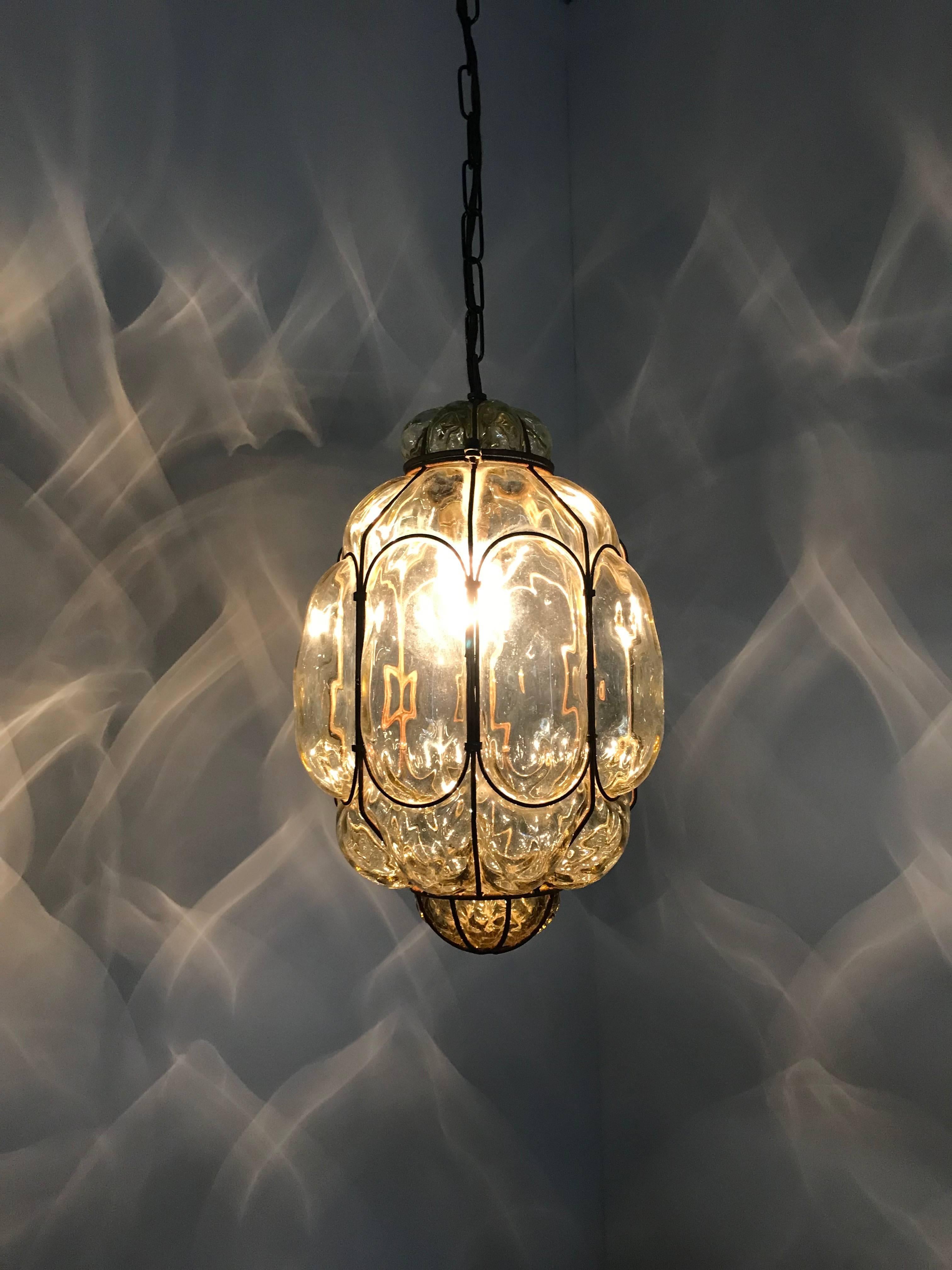 Vintage Venetian Mouth Blown Glass in Metal Frame Pendant Light / Fixture 5