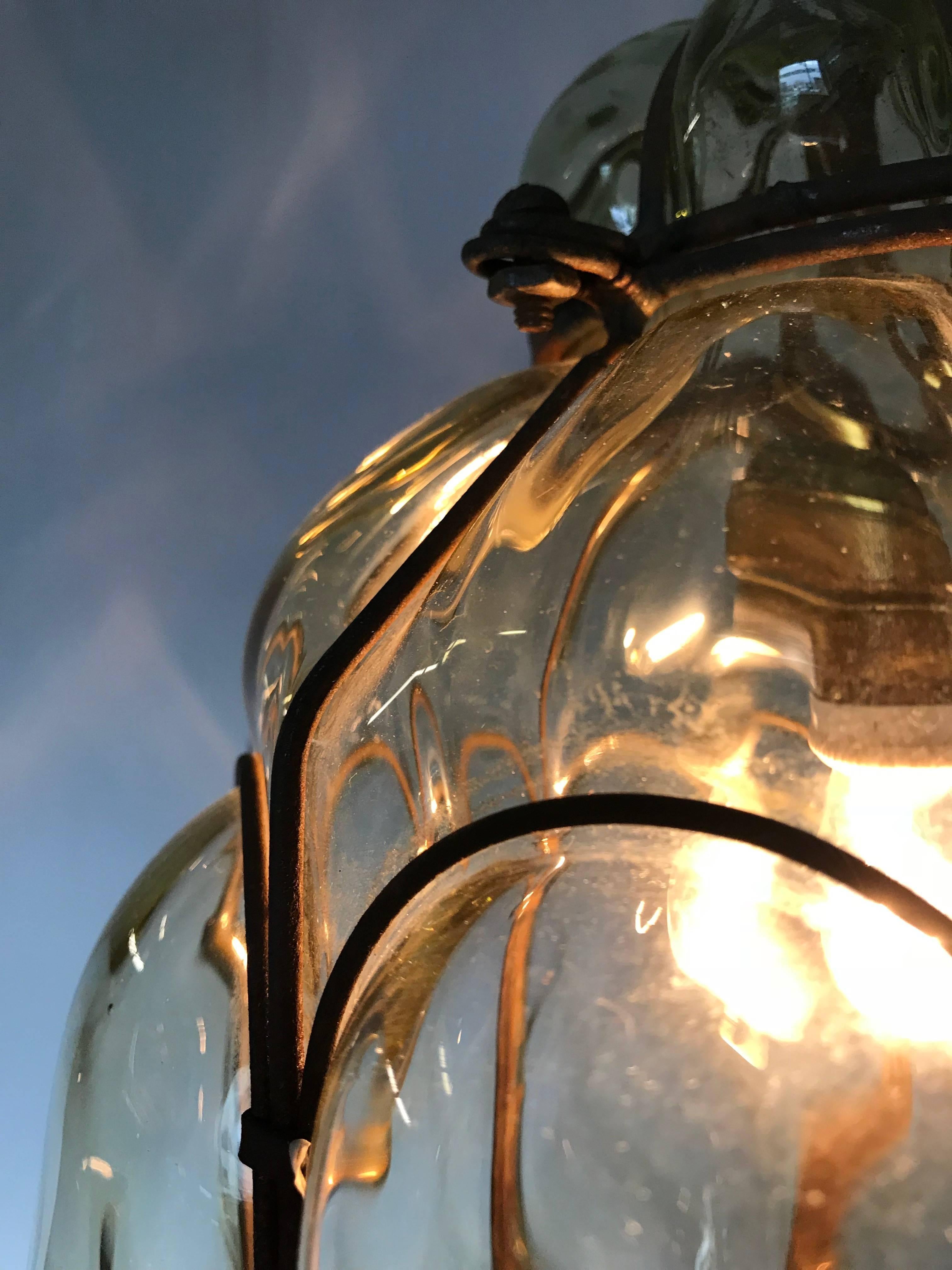 Vintage Venetian Mouth Blown Glass in Metal Frame Pendant Light / Fixture 6