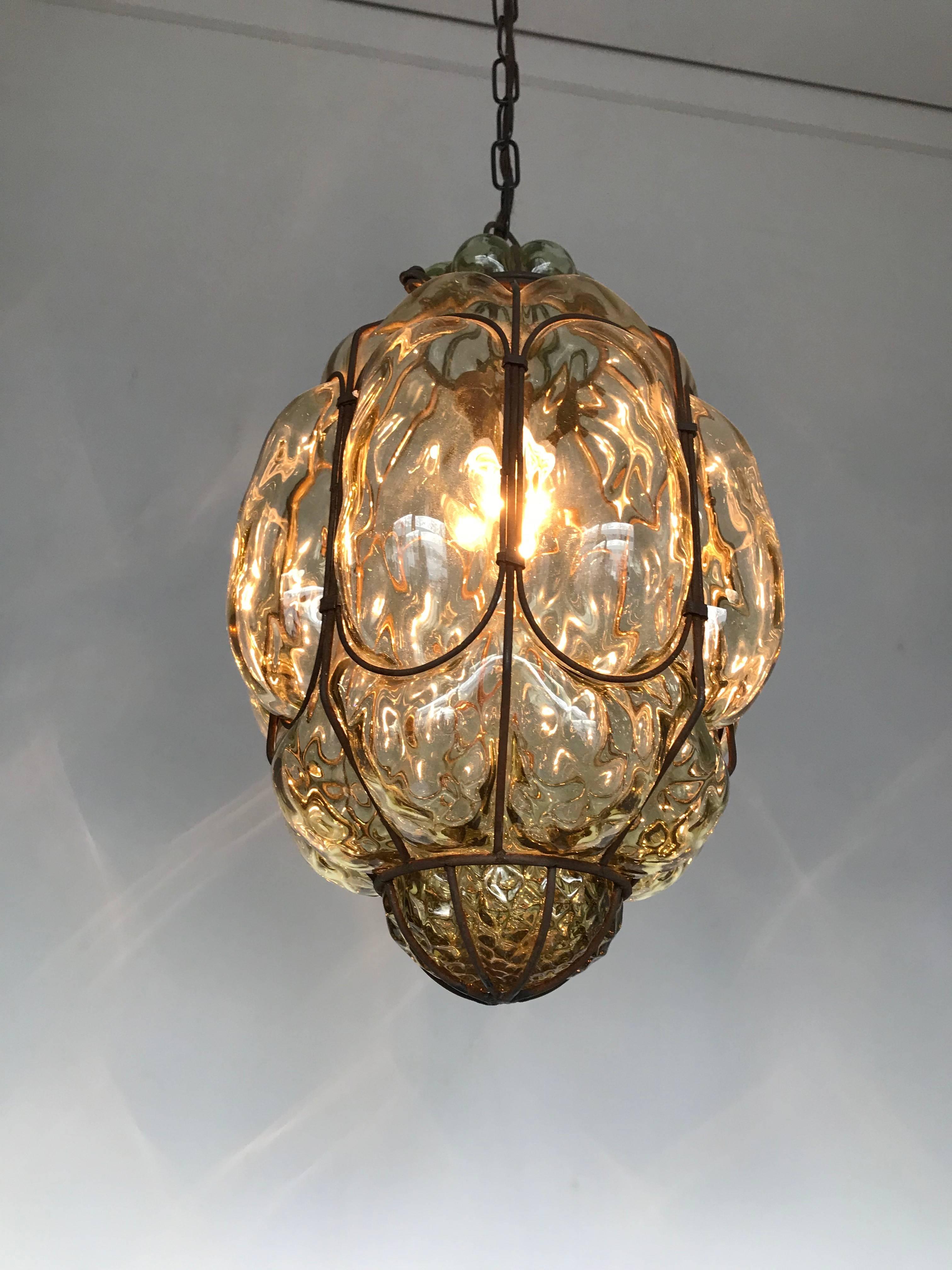Vintage Venetian Mouth Blown Glass in Metal Frame Pendant Light / Fixture 7