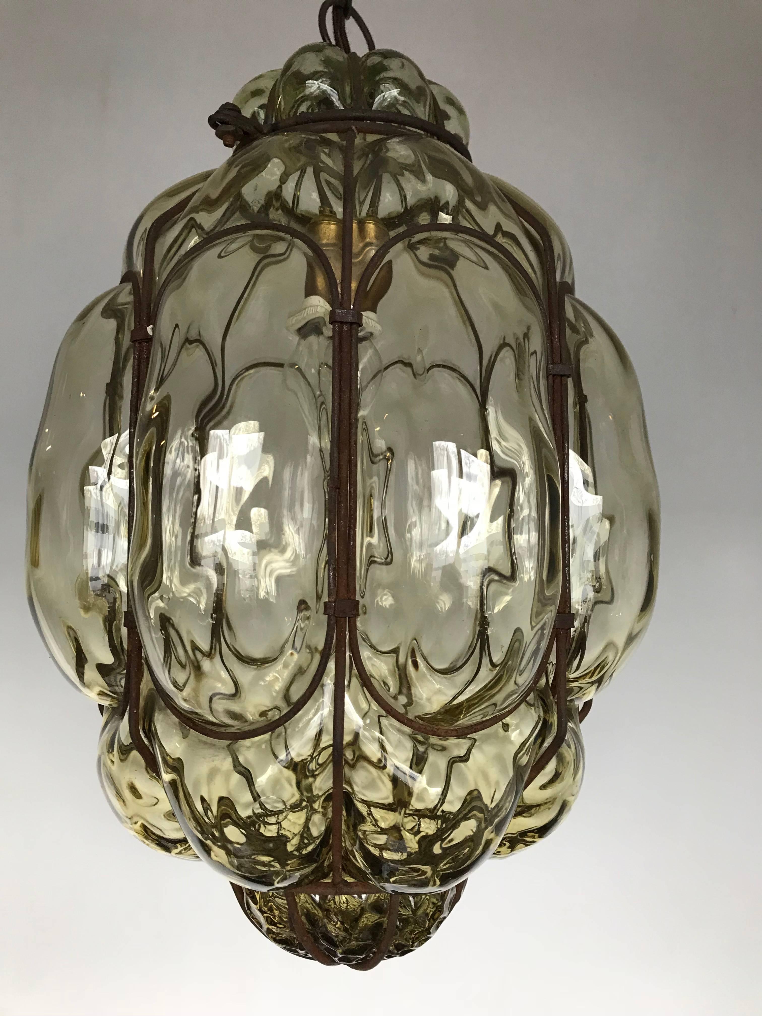 Vintage Venetian Mouth Blown Glass in Metal Frame Pendant Light / Fixture 8