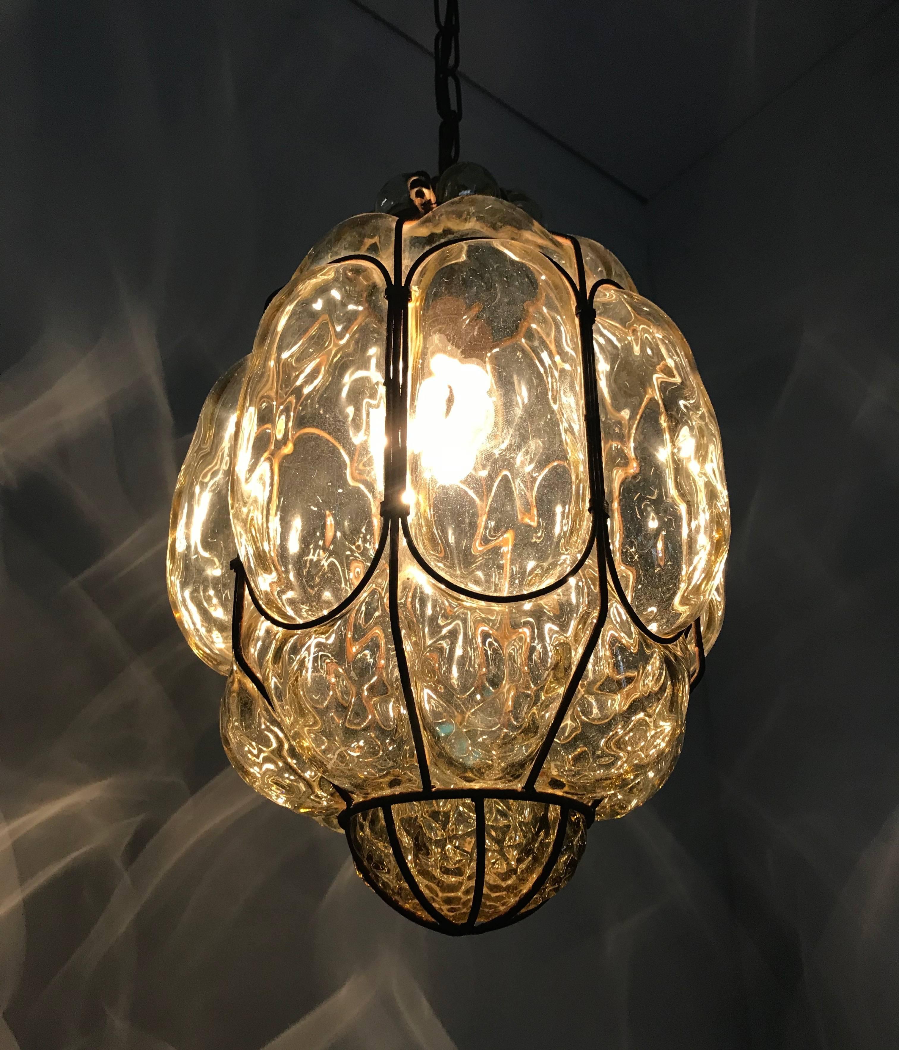 Vintage Venetian Mouth Blown Glass in Metal Frame Pendant Light / Fixture 9