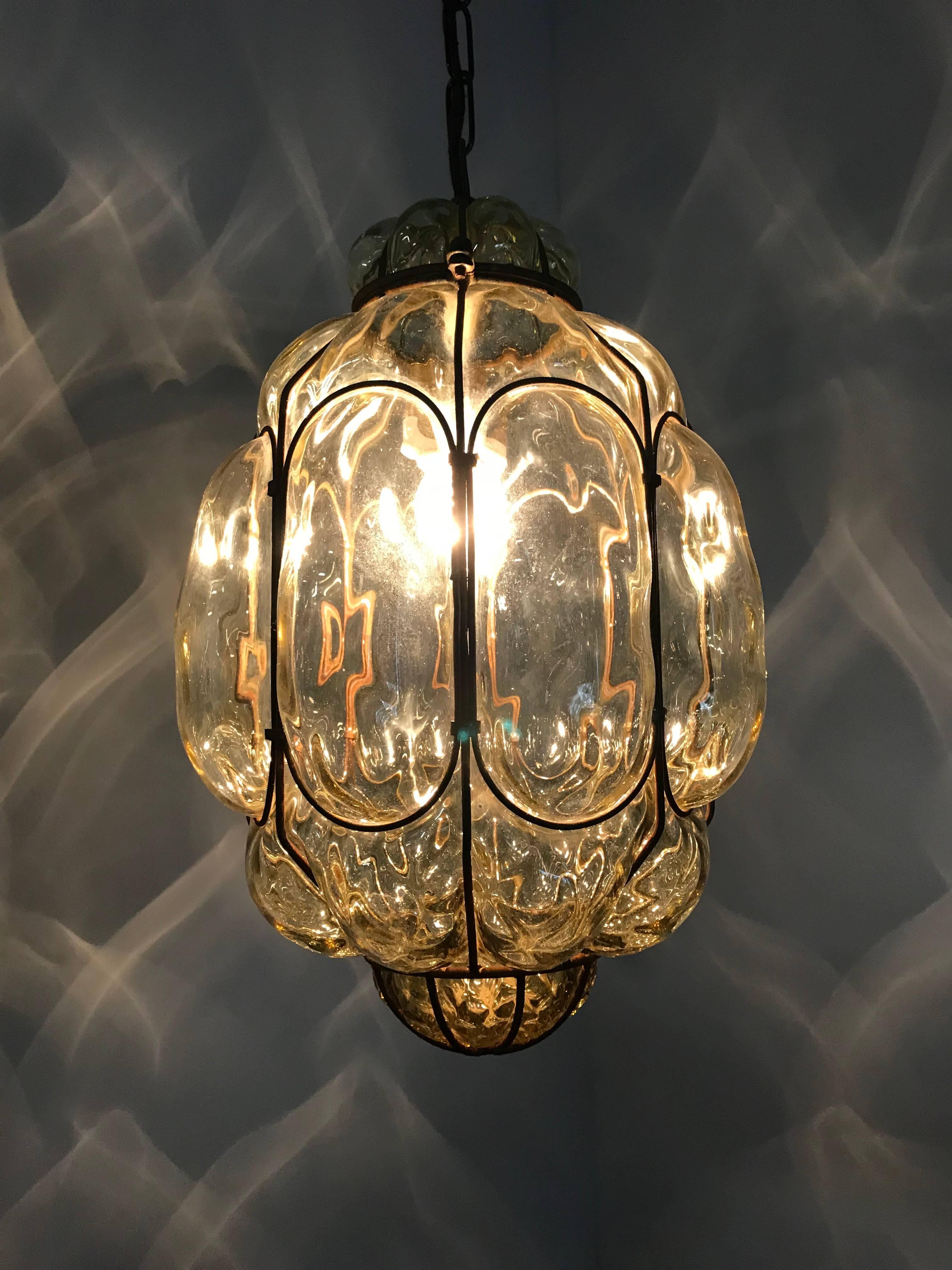 Vintage Venetian Mouth Blown Glass in Metal Frame Pendant Light / Fixture 10