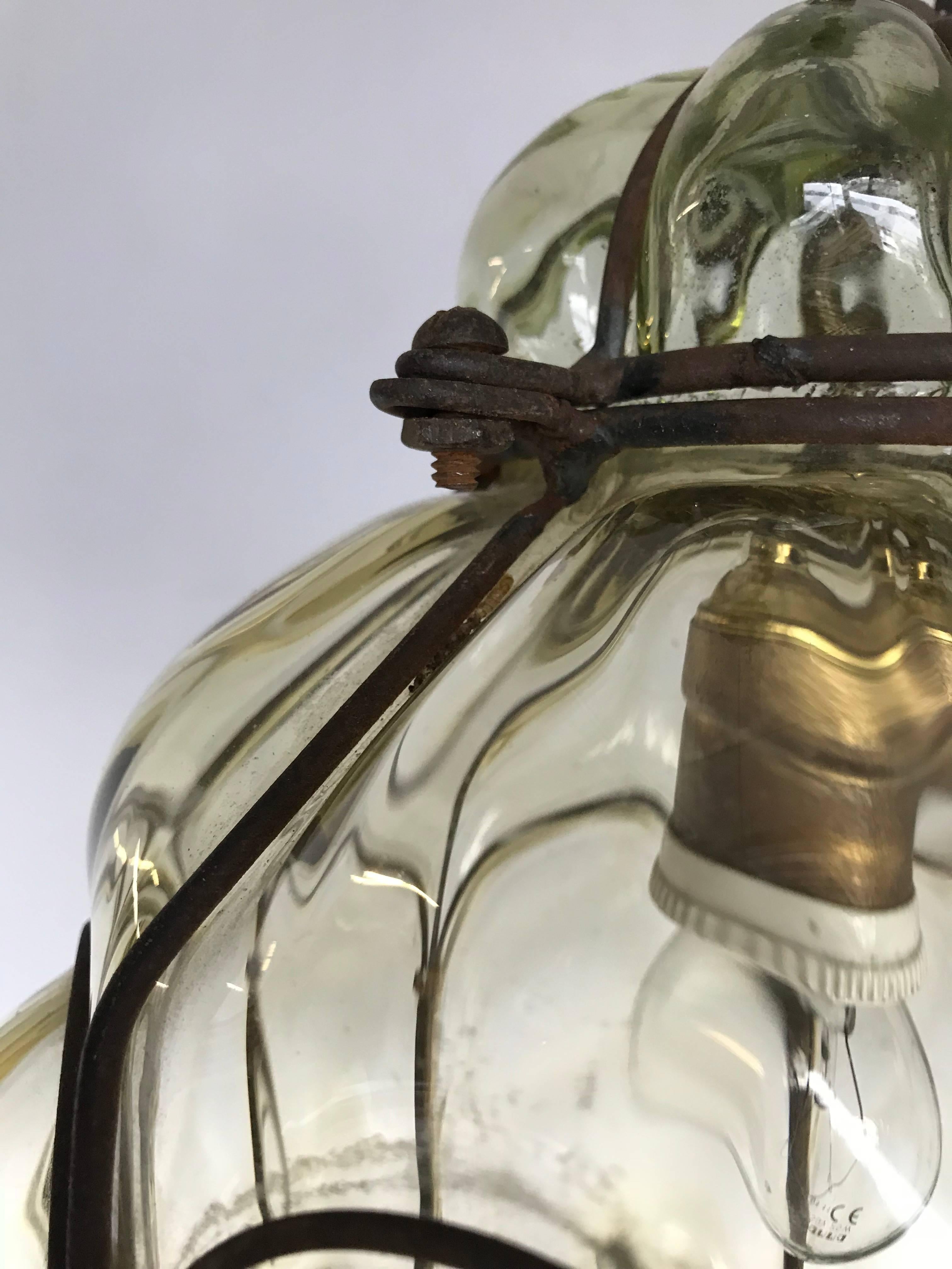 Vintage Venetian Mouth Blown Glass in Metal Frame Pendant Light / Fixture In Excellent Condition In Lisse, NL