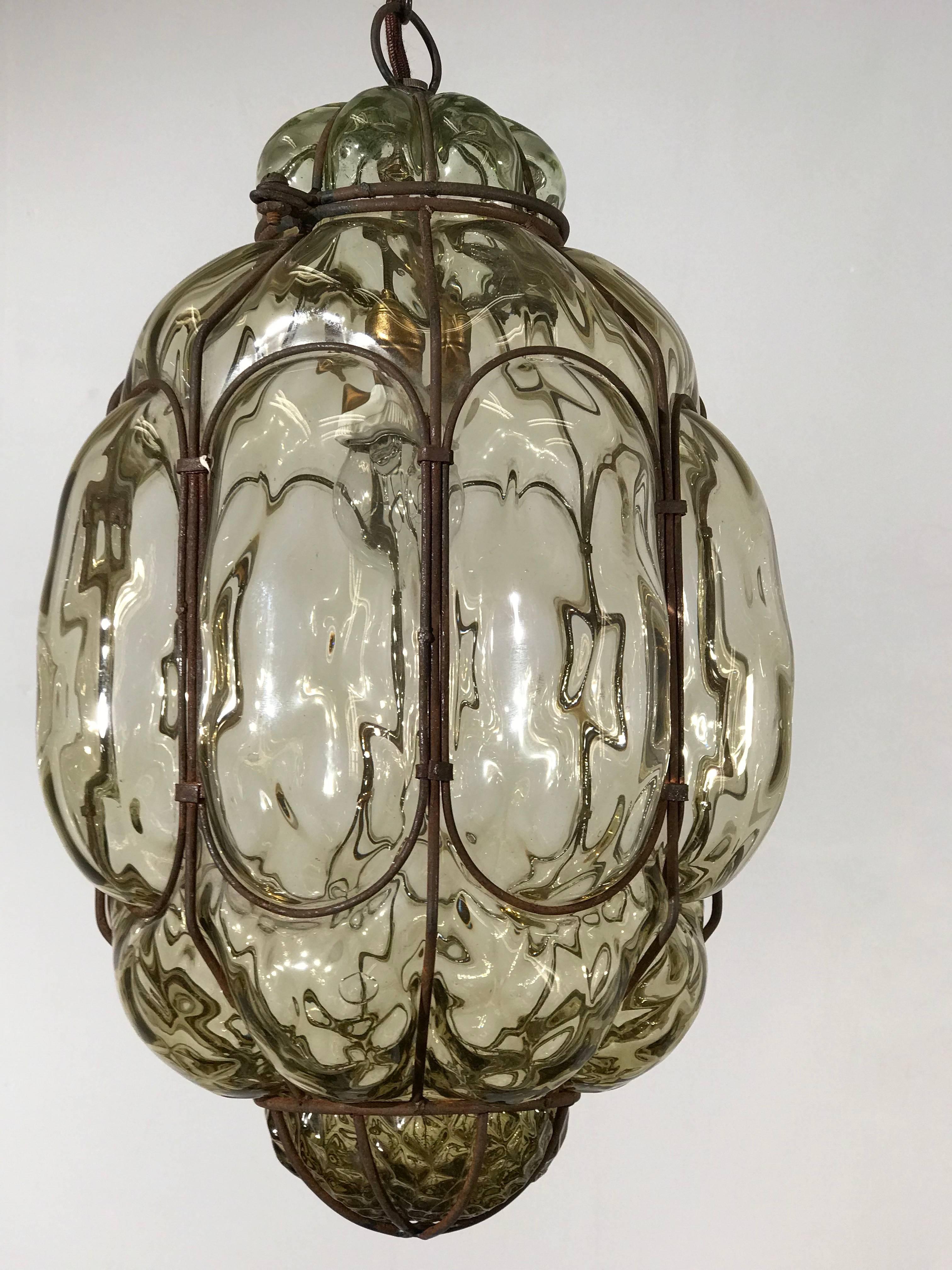 Vintage Venetian Mouth Blown Glass in Metal Frame Pendant Light / Fixture 2