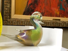 Vintage Venetian Murano Art Glass Vistosi Yellow Blue Green Gold Bird Pair