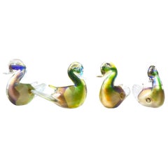 Vintage Venetian Murano Art Glass Vistosi Yellow Blue Green Gold Bird Pair