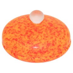 Vintage Venetian Murano Bright Orange Italian Art Glass Covered Bowl