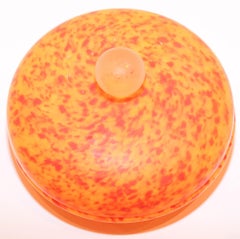 Ciotola coperta in vetro artistico veneziano di Murano arancione brillante