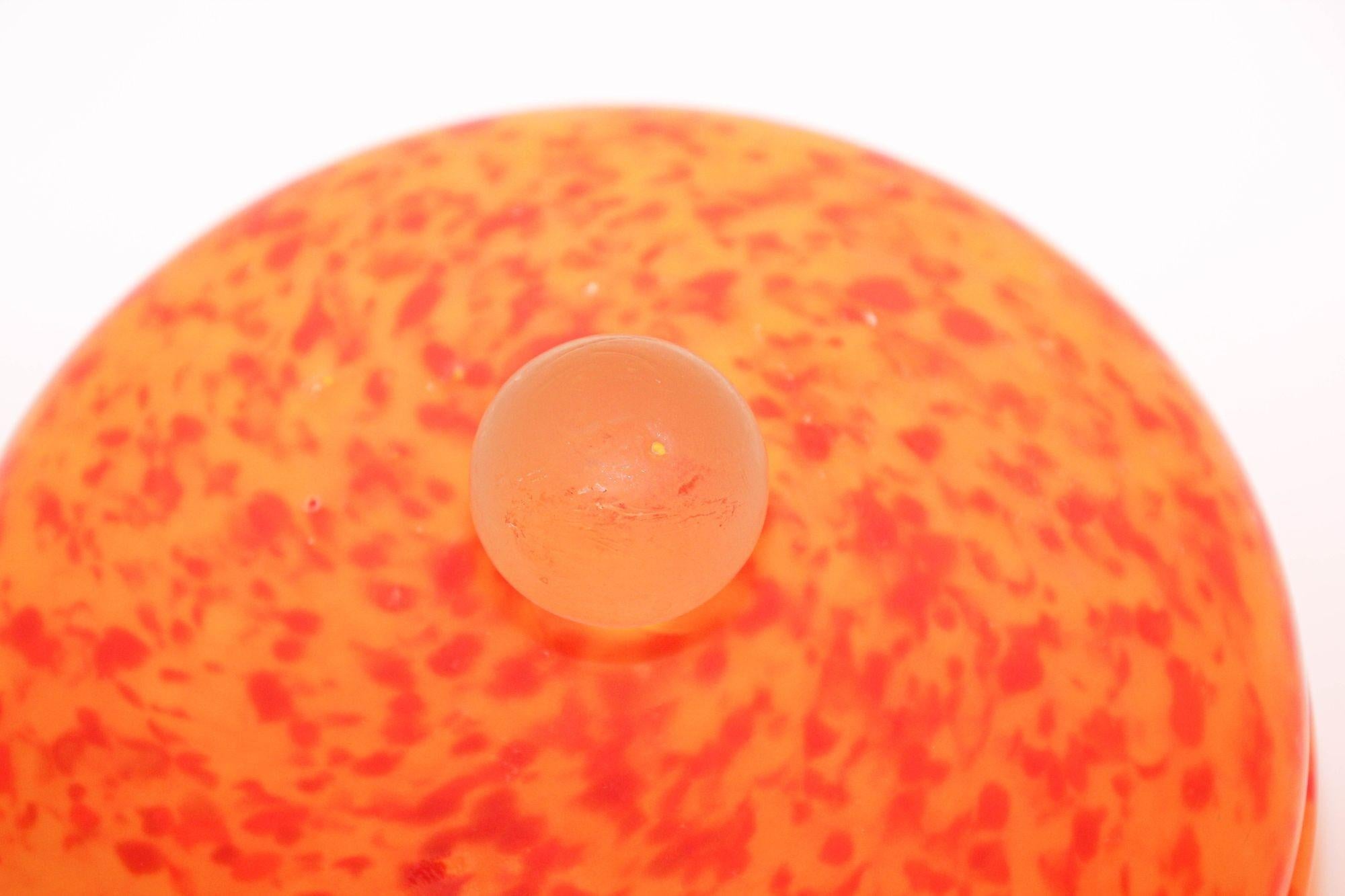 Post-Modern Vintage Venetian Murano Bright Orange Italian Art Glass Covered Bowl For Sale