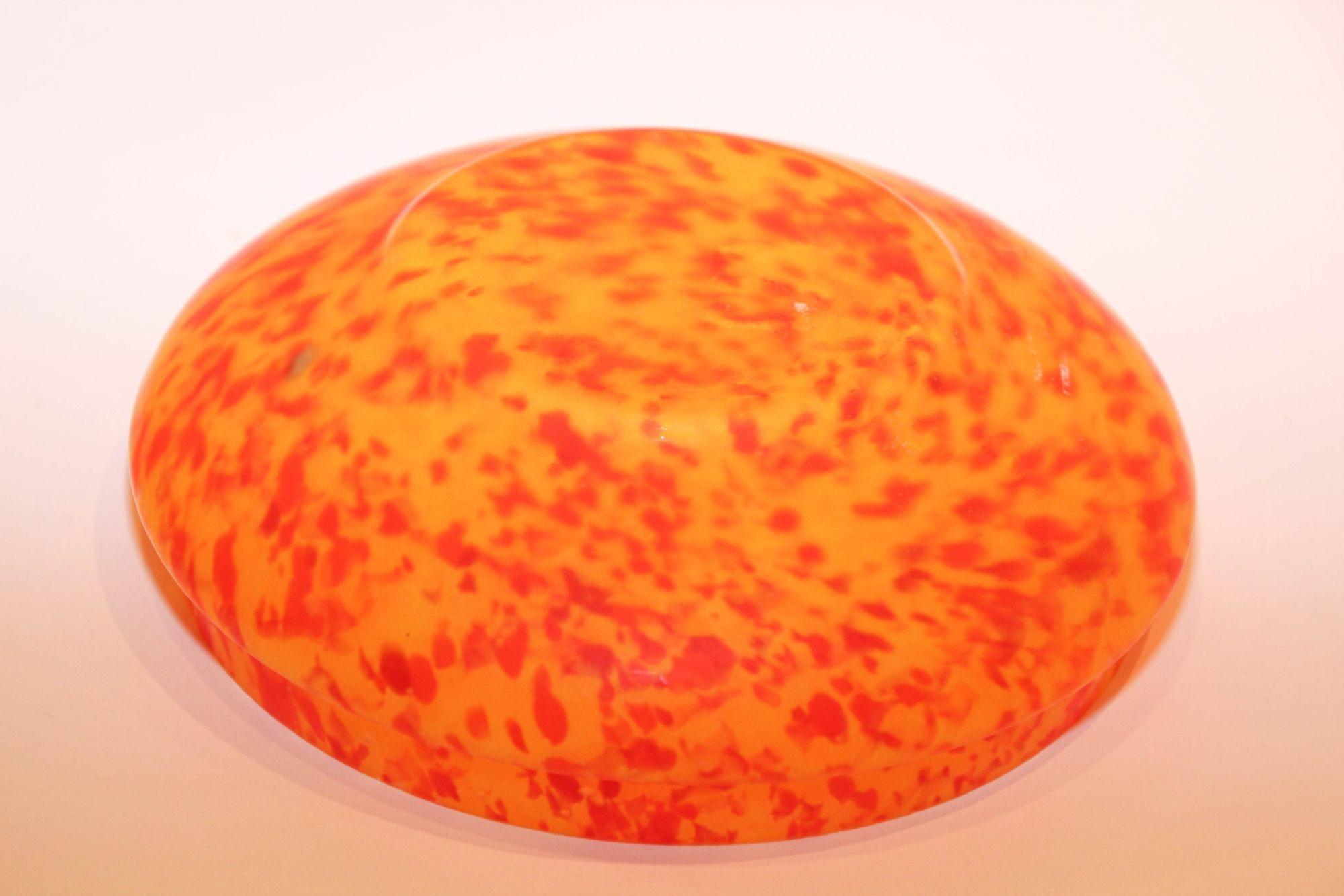 Vintage Venetian Murano Bright Orange Italian Art Glass Covered Bowl For Sale 1