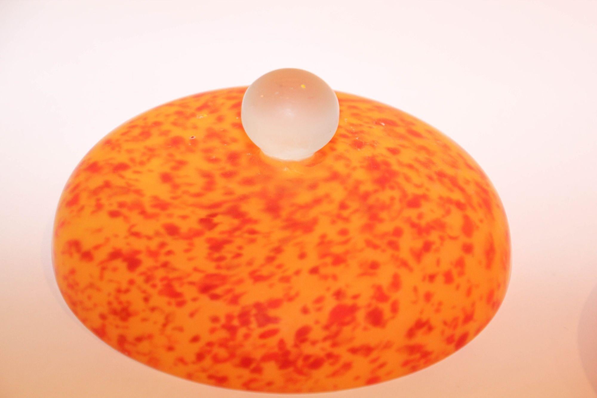 Vintage Venetian Murano Bright Orange Italian Art Glass Covered Bowl For Sale 2