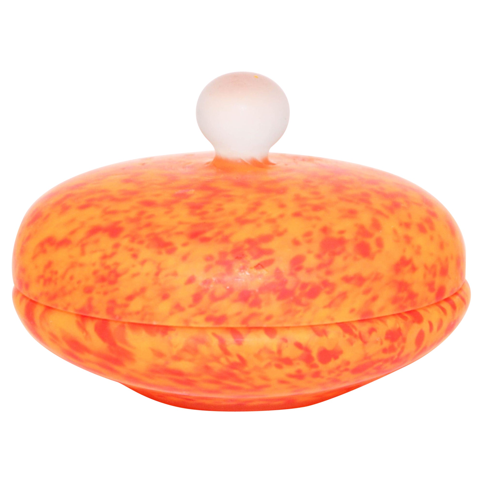 Italienische Schale aus venezianischem Murano-Kunstglas mit Deckel in Hell Orange