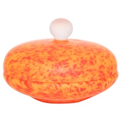 Cuenco veneciano de Murano con tapa de vidrio artístico italiano naranja brillante