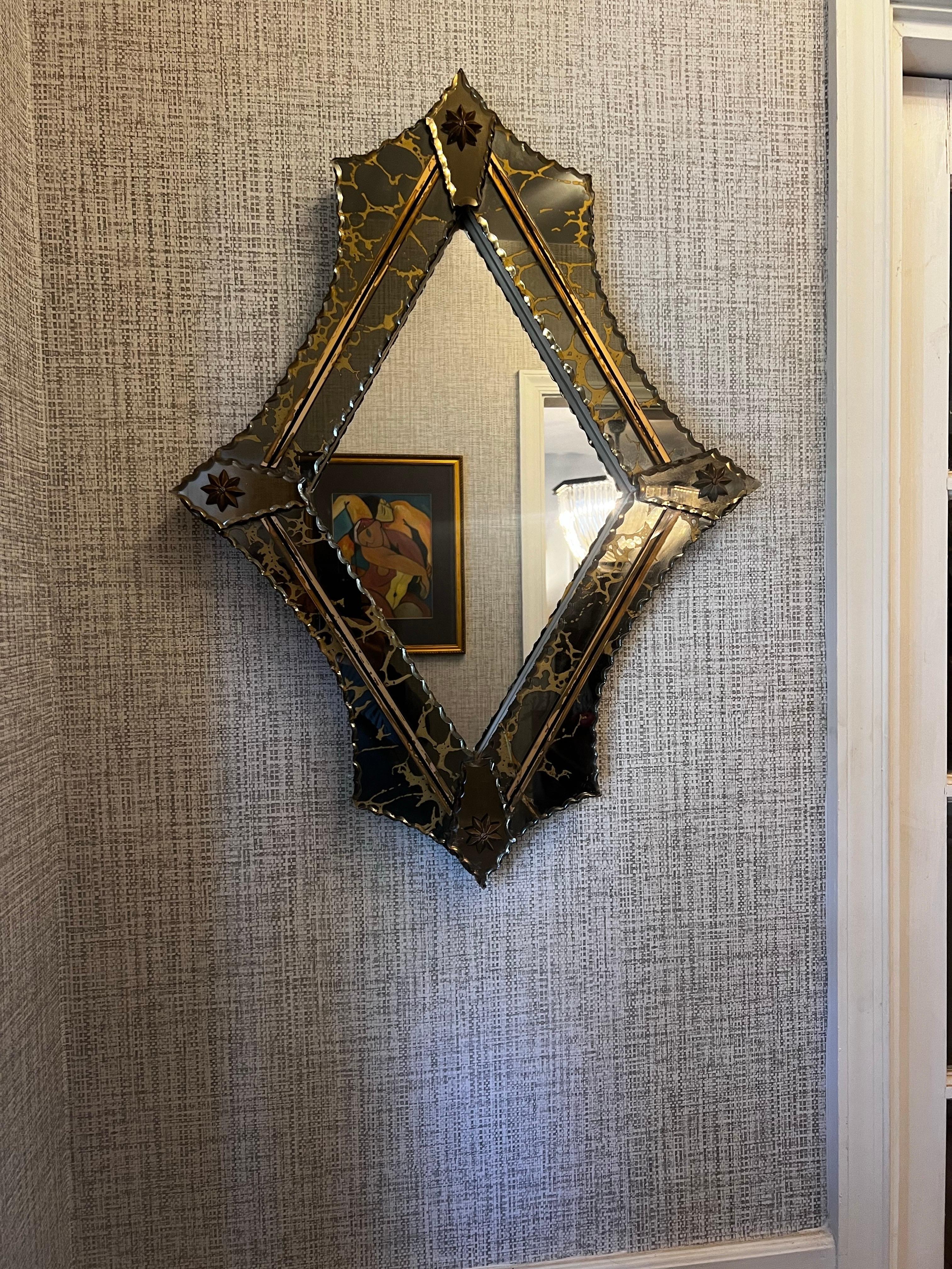 Vieux miroir vénitien de Murano teinté bronze en vente 2