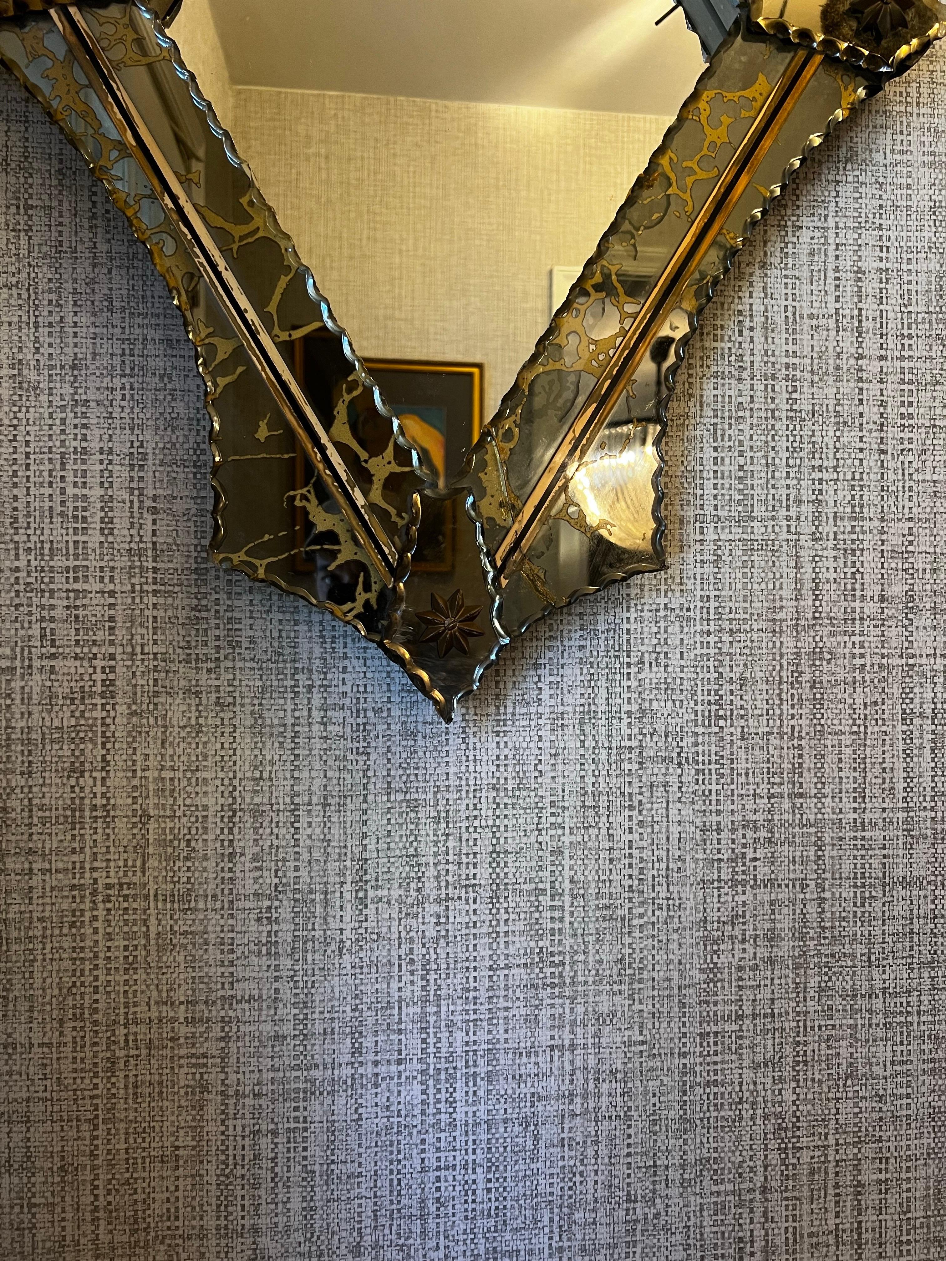 Miroir Vieux miroir vénitien de Murano teinté bronze en vente