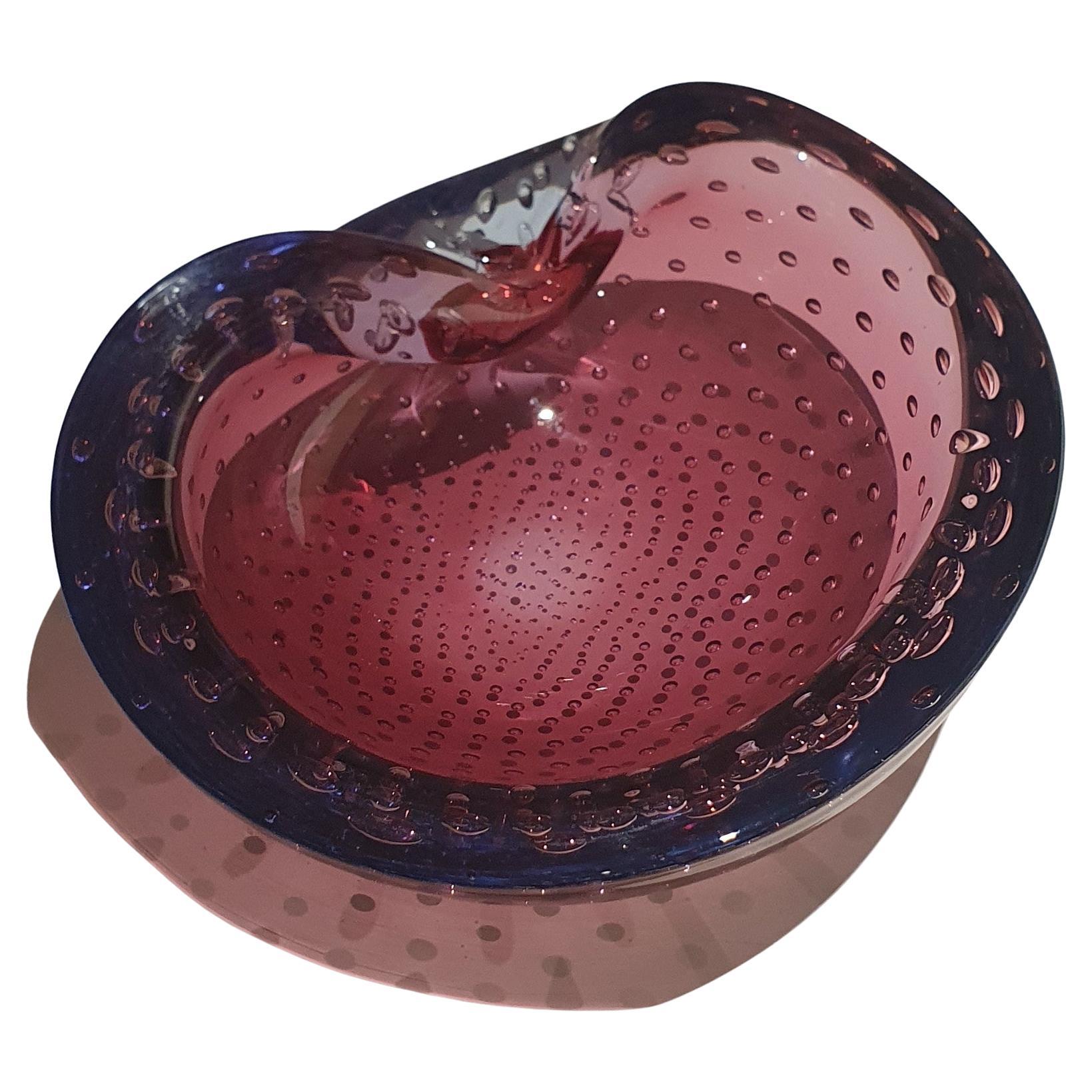 Vintage Venetian Murano Glass asymmetrical dish in Lilac with controlled bubbles