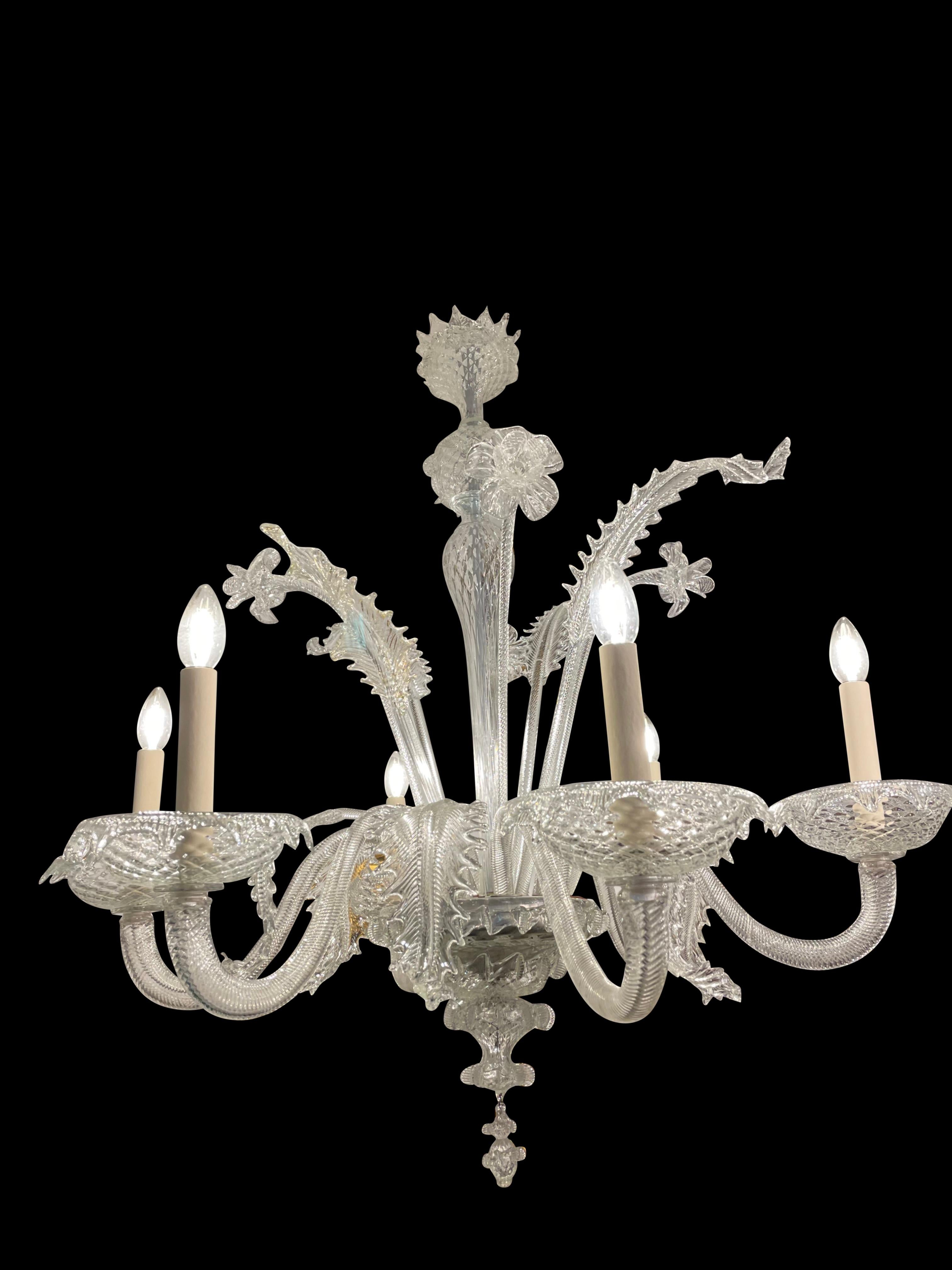 This stylish vintage venetian glass chandelier is beautifully designed with hand blown 