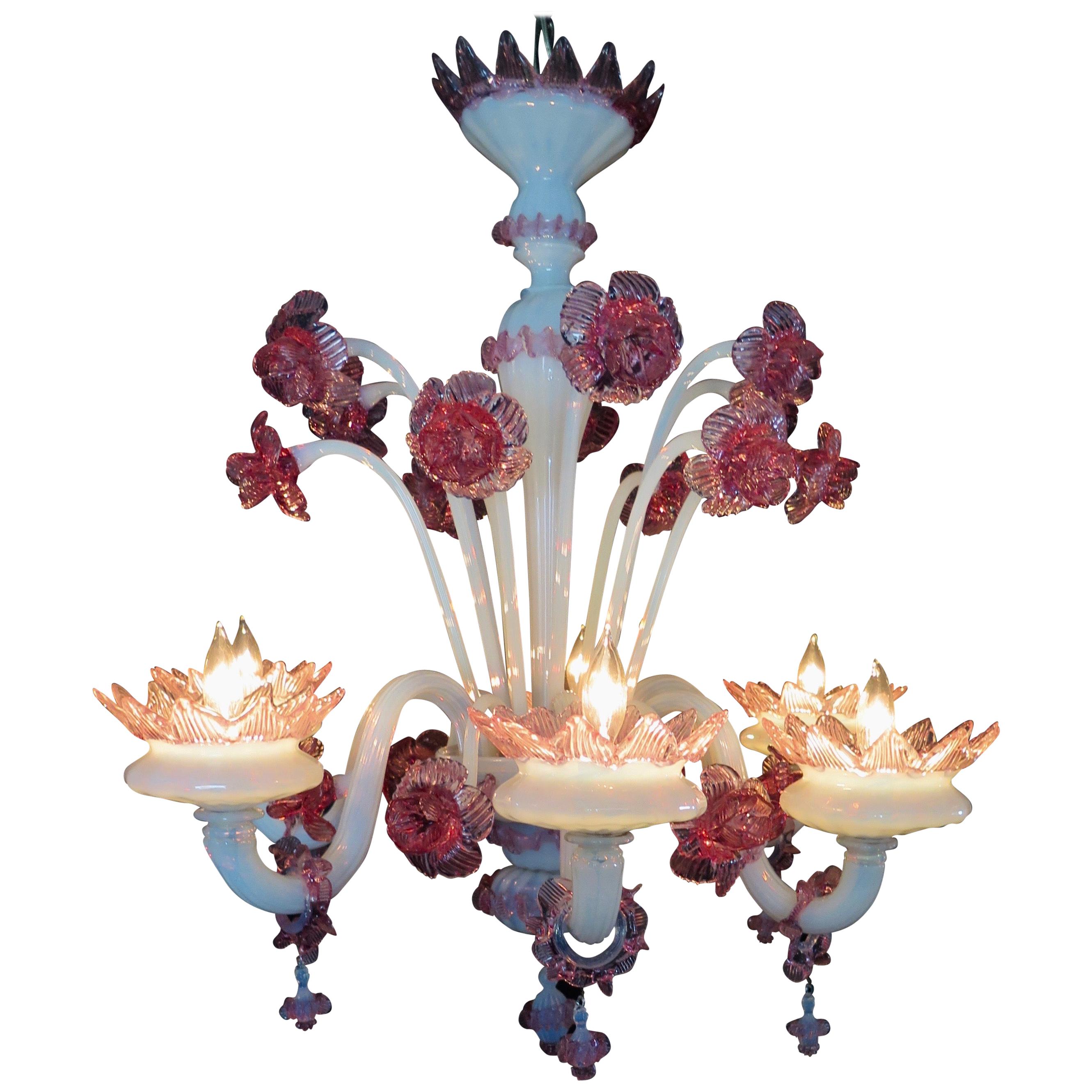Vintage Venetian/Murano Glass Chandelier, 6 Arm