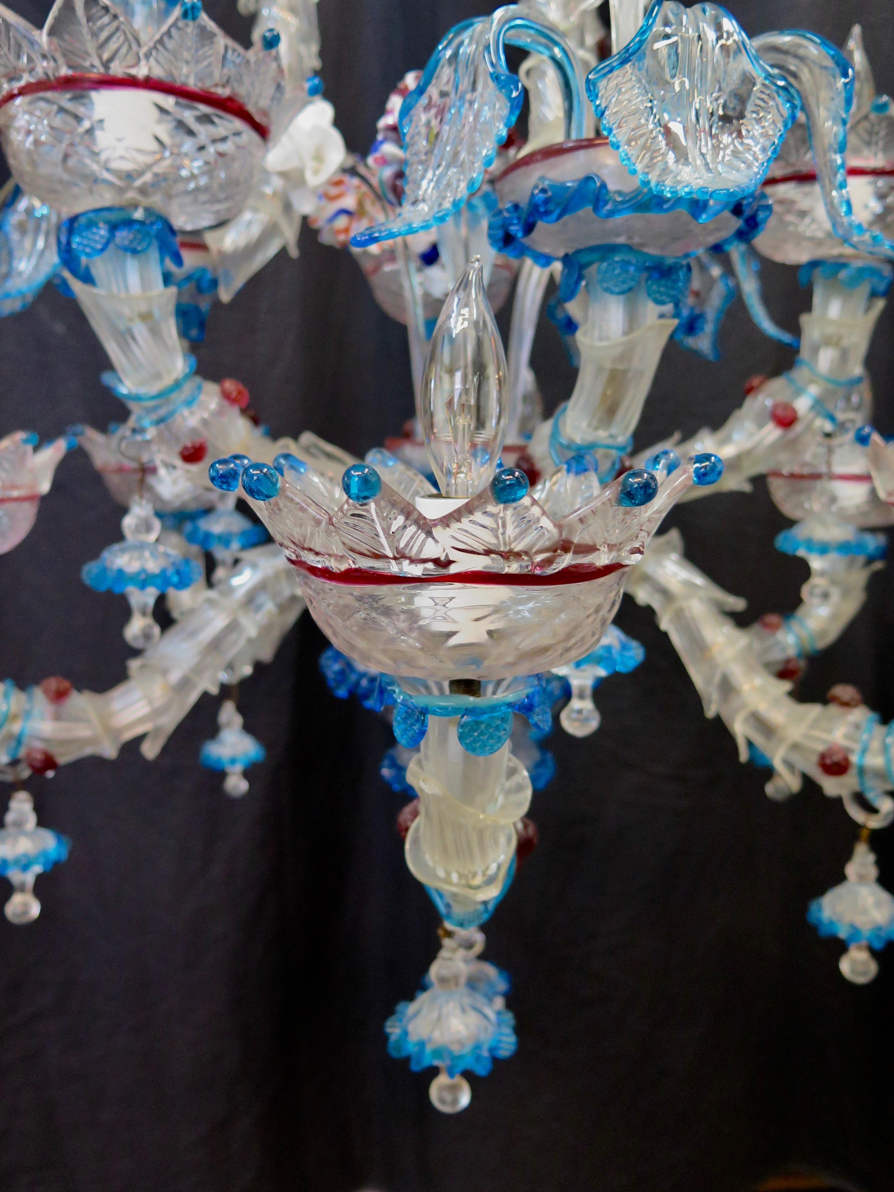 Vintage Venetian or Murano Glass Chandelier, 9-Arm 7