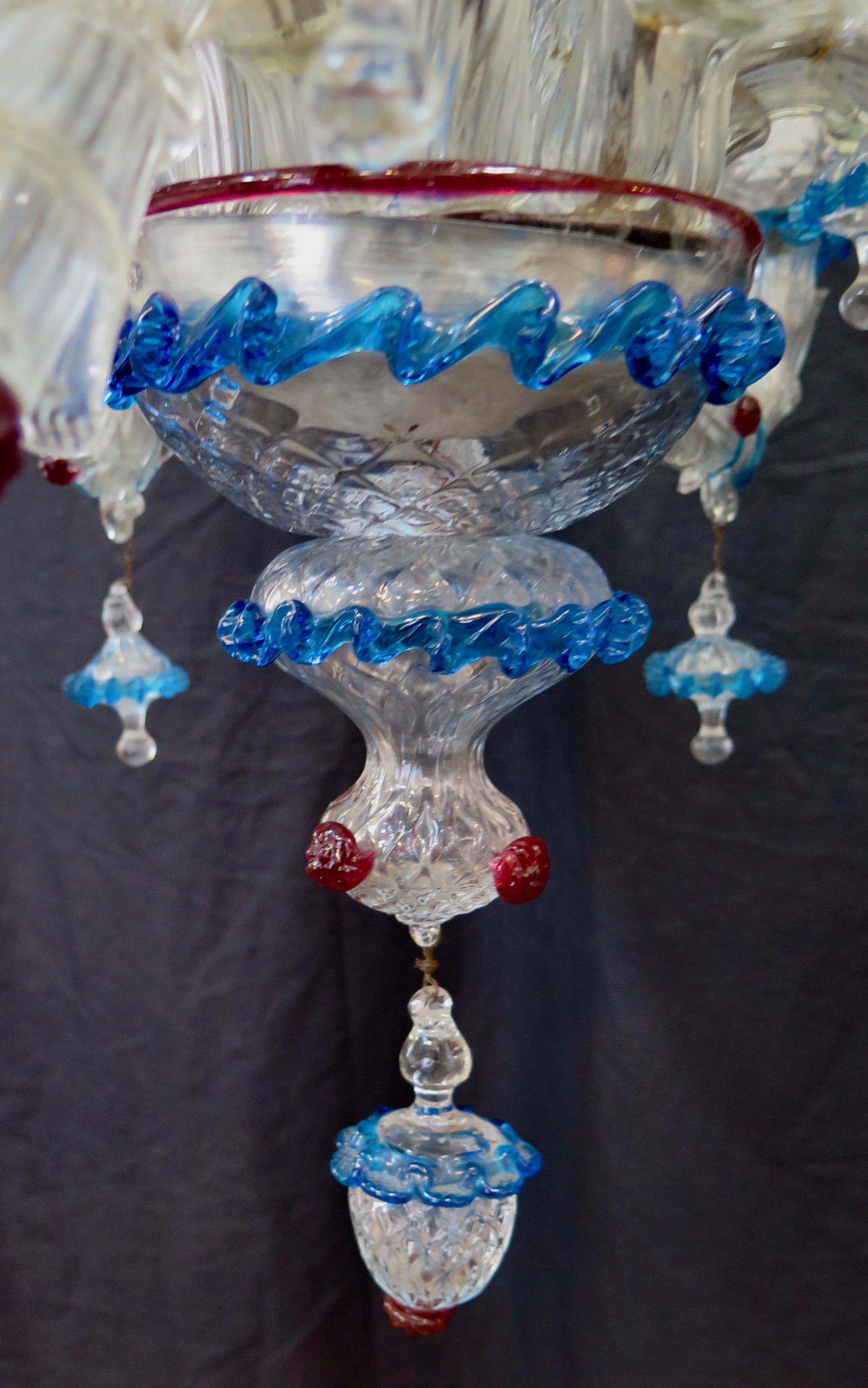 Vintage Venetian or Murano Glass Chandelier, 9-Arm 9