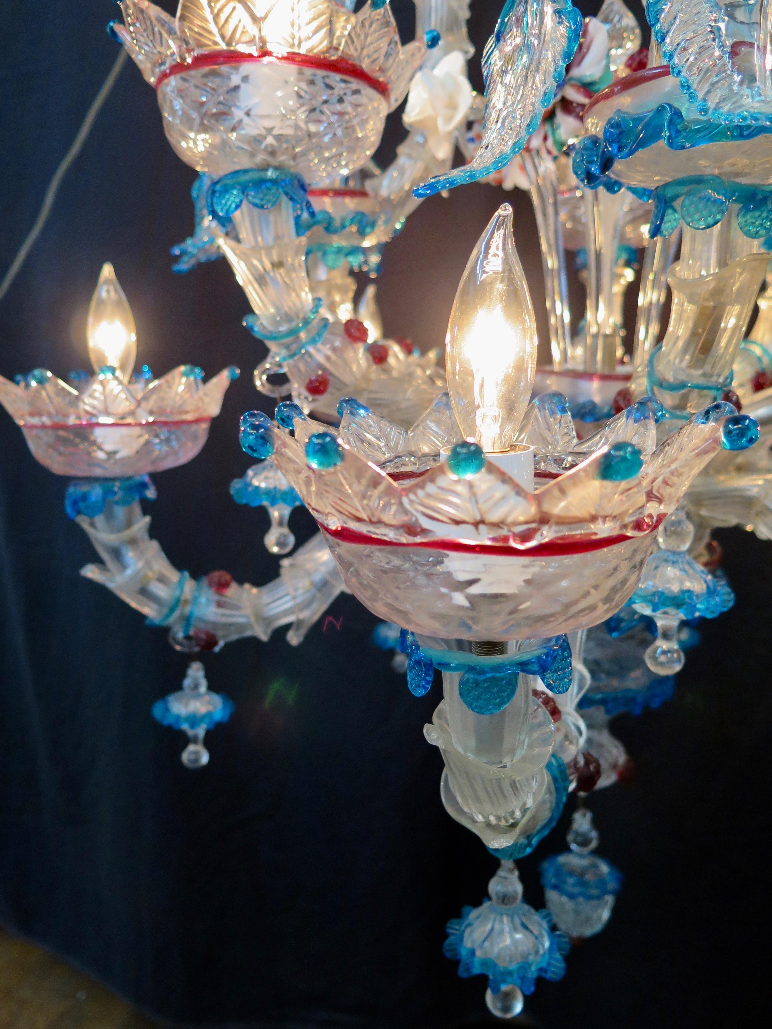 Vintage Venetian or Murano Glass Chandelier, 9-Arm 12