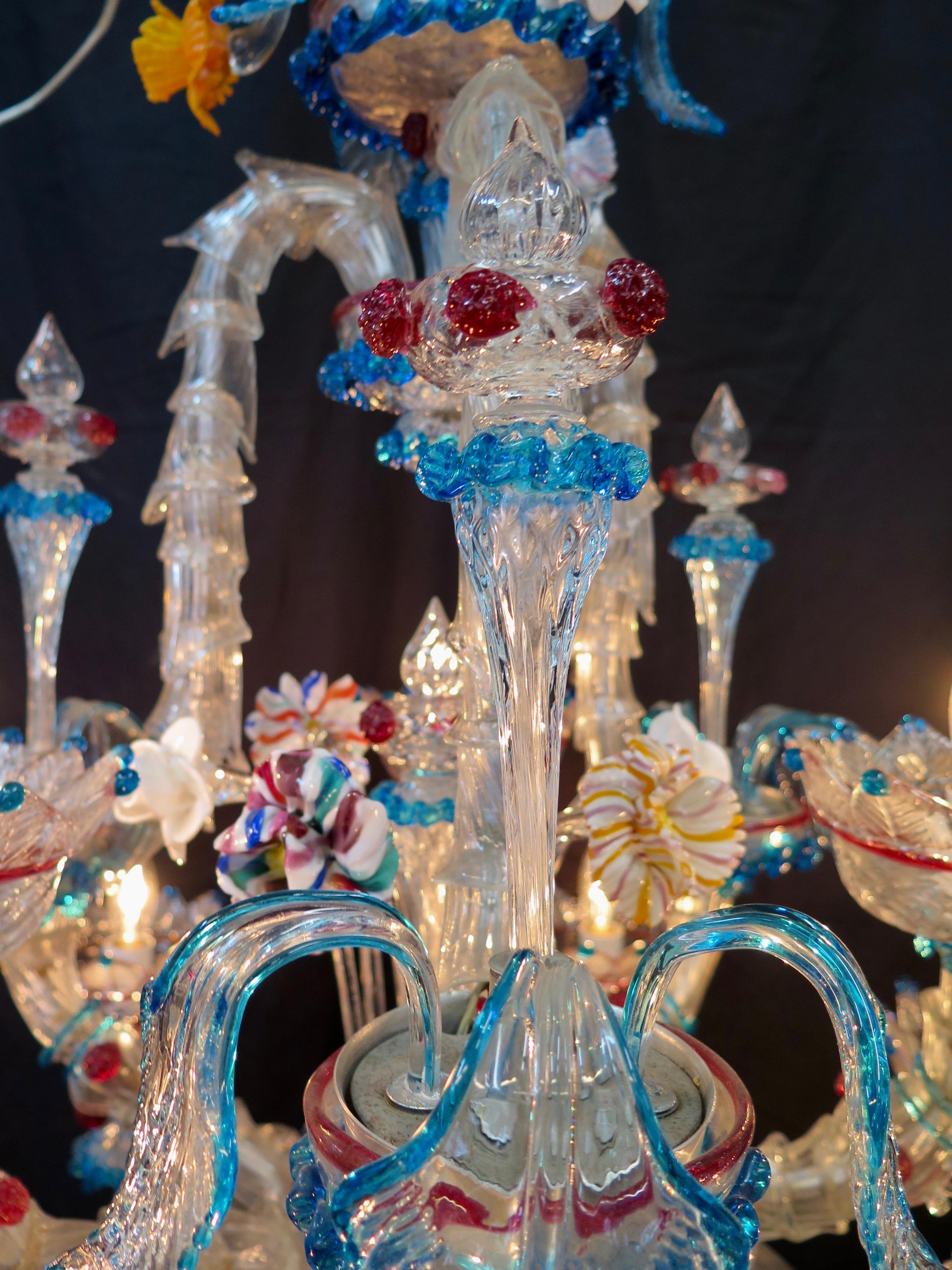 Vintage Venetian or Murano Glass Chandelier, 9-Arm 13