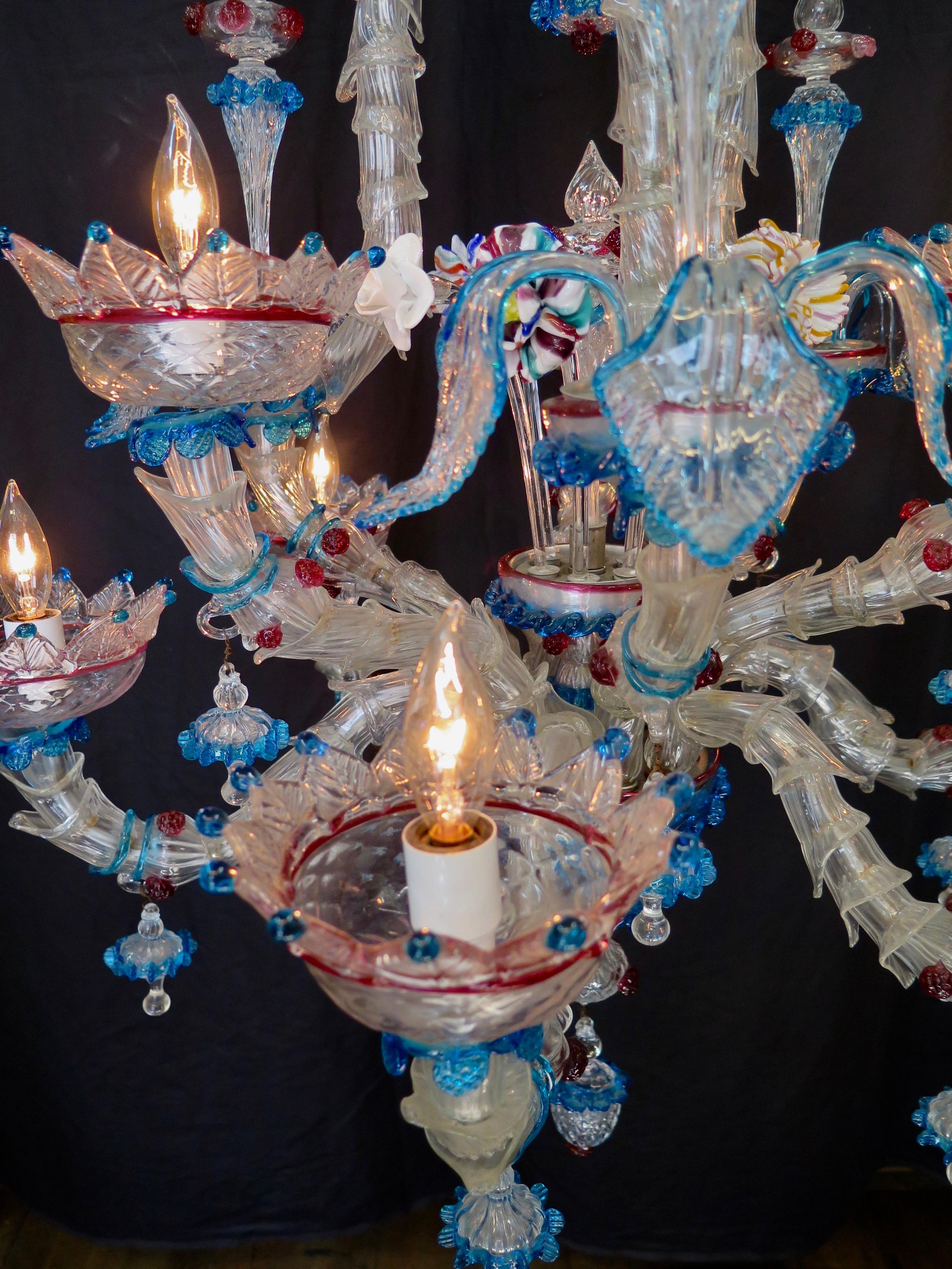 Vintage Venetian or Murano Glass Chandelier, 9-Arm 4