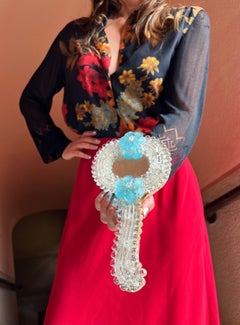 Specchio a mano o da parete in vetro di Murano d'epoca