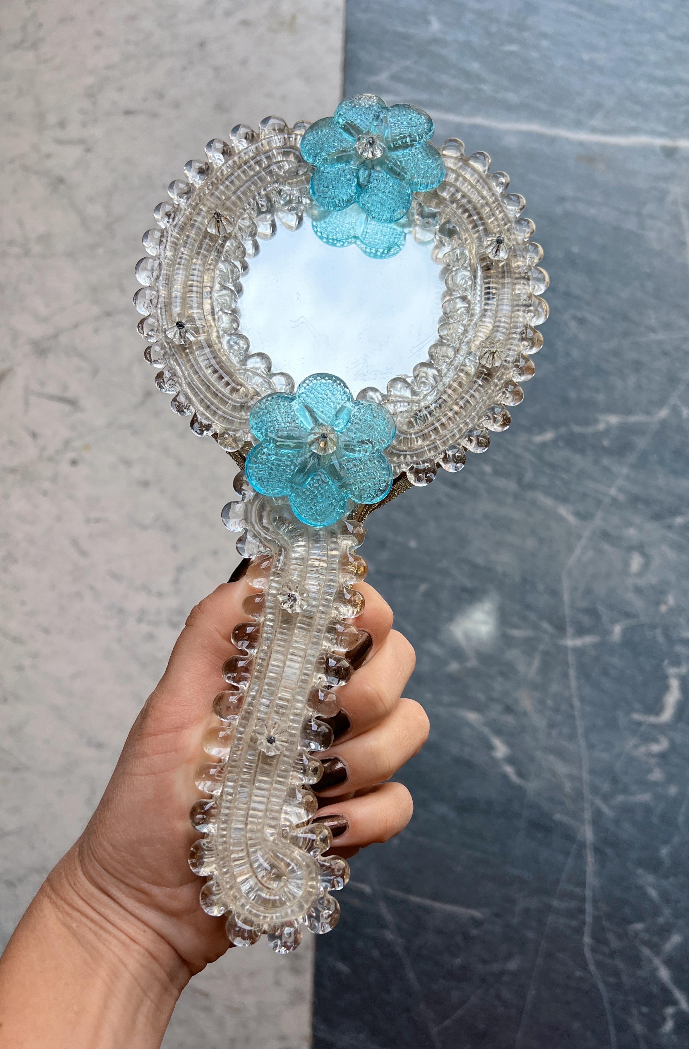 Italian Vintage Venetian Murano glass hand mirror or wall For Sale