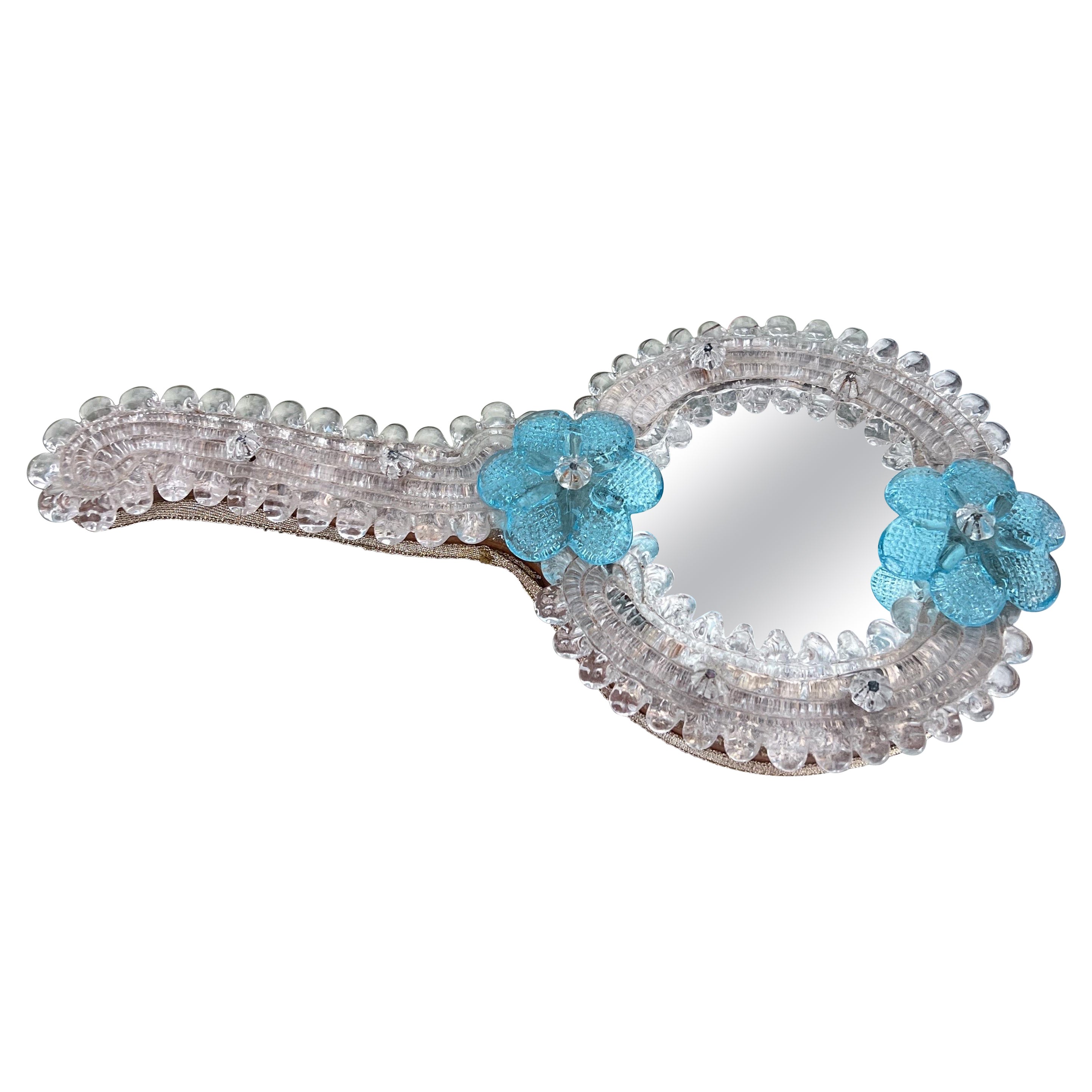 Vintage Venetian Murano glass hand mirror or wall