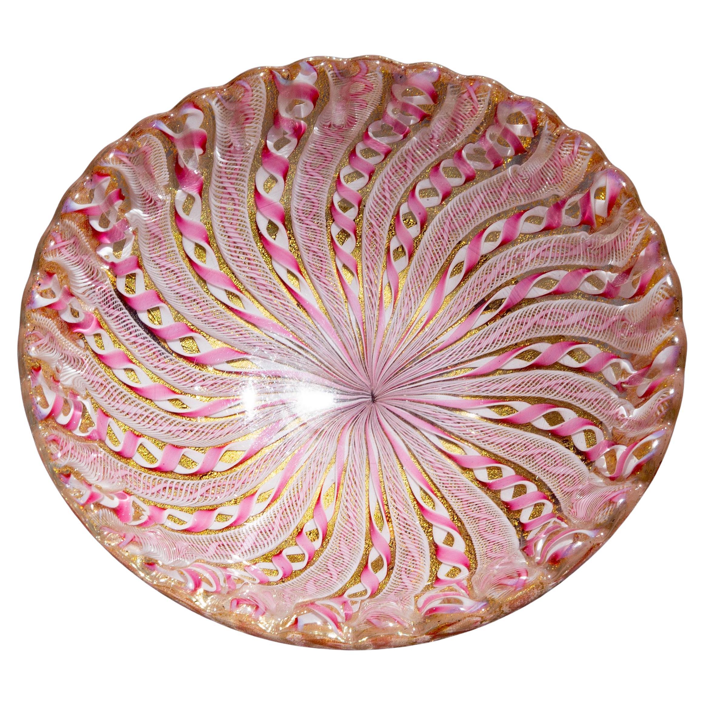 Vintage Murano Glass Latticino Bowl Mid 20th Centuery (verre vénitien de Murano)