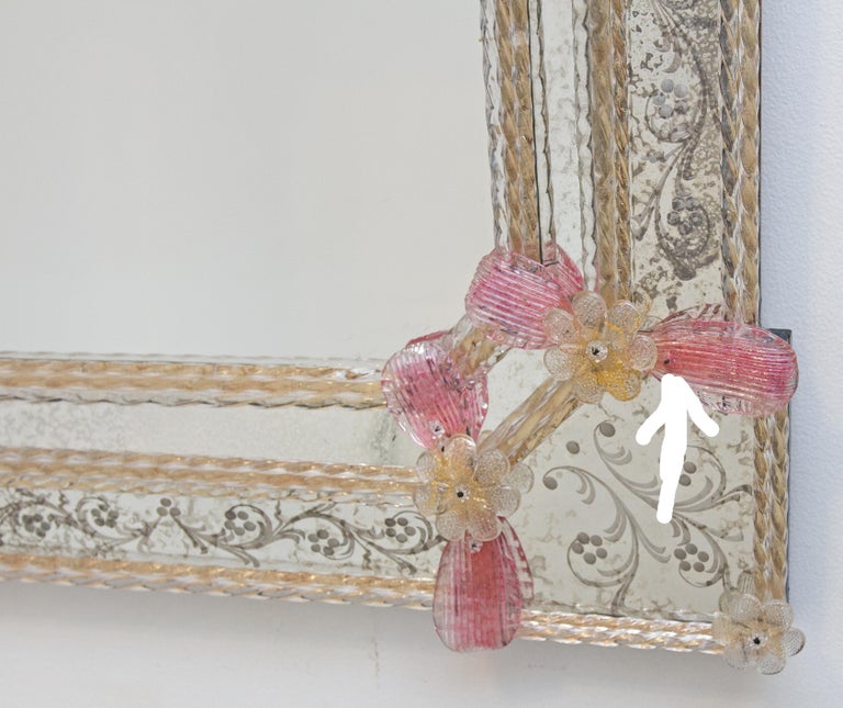 Hand-Crafted Vintage Venetian Murano Glass Mirror For Sale