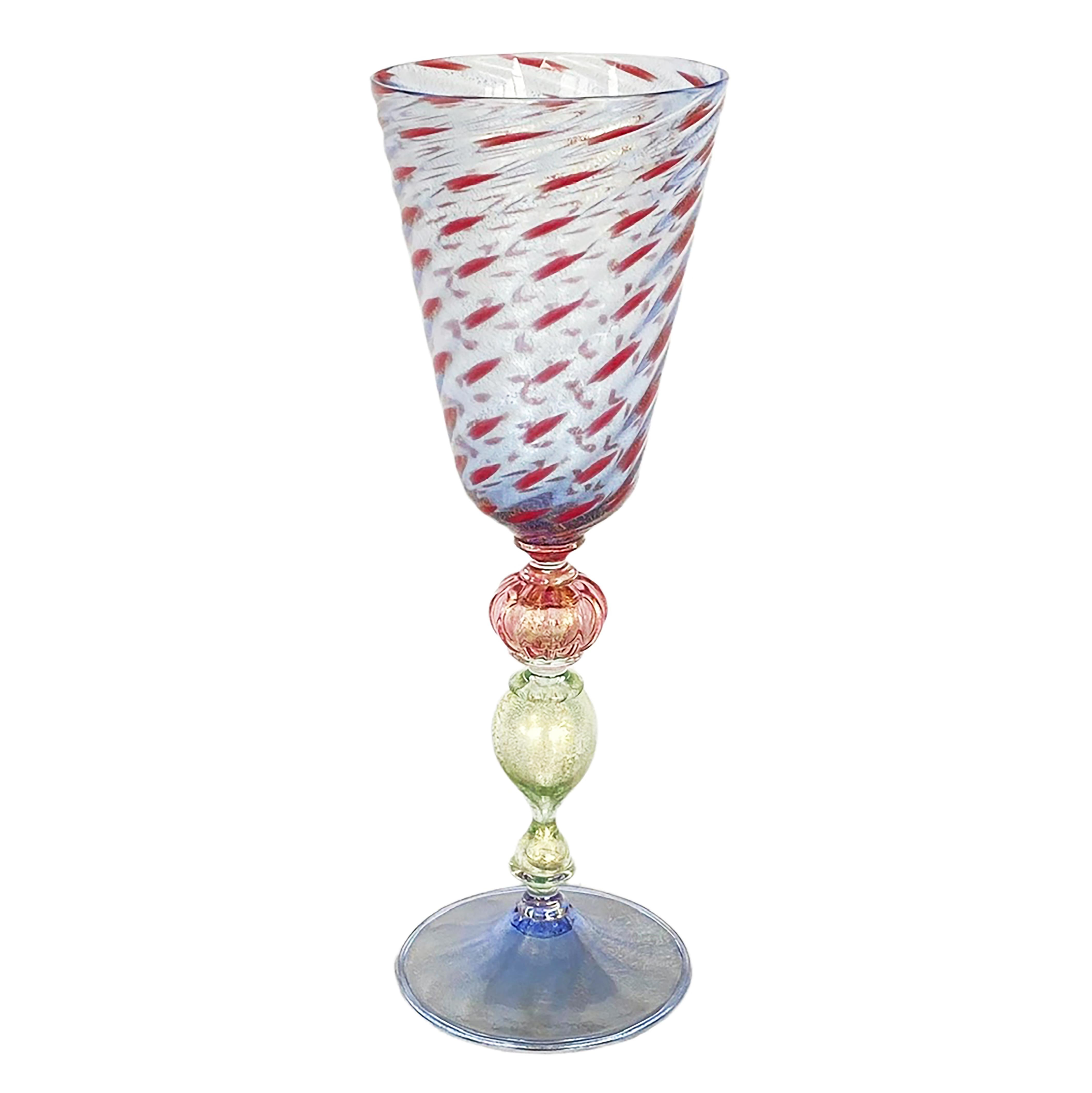Murano Signed Italian Vintage Hand Blown Glass Goblet For Sale