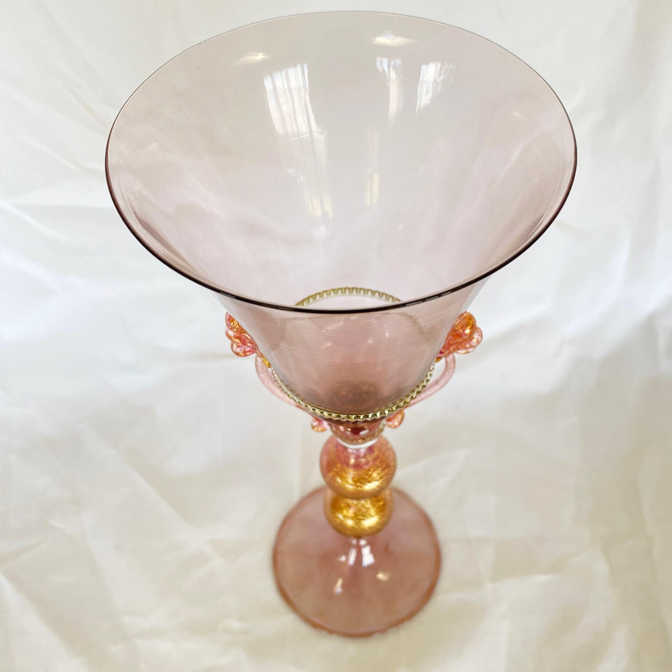 Vintage Venetian MURANO Italian Signed Vintage Handmade Goblet RARE In Excellent Condition In Boston, MA
