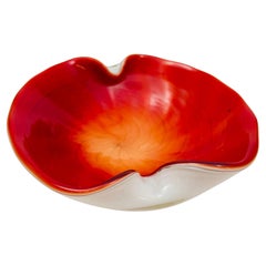 Vintage Venetian Murano Seguso Art Glass Cased Red and White Ashtray Italy 1960