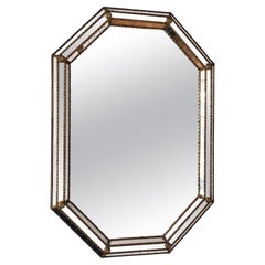 Vintage Venetian Octagon Mirror Hollywood Regency in Gold Spain 1985