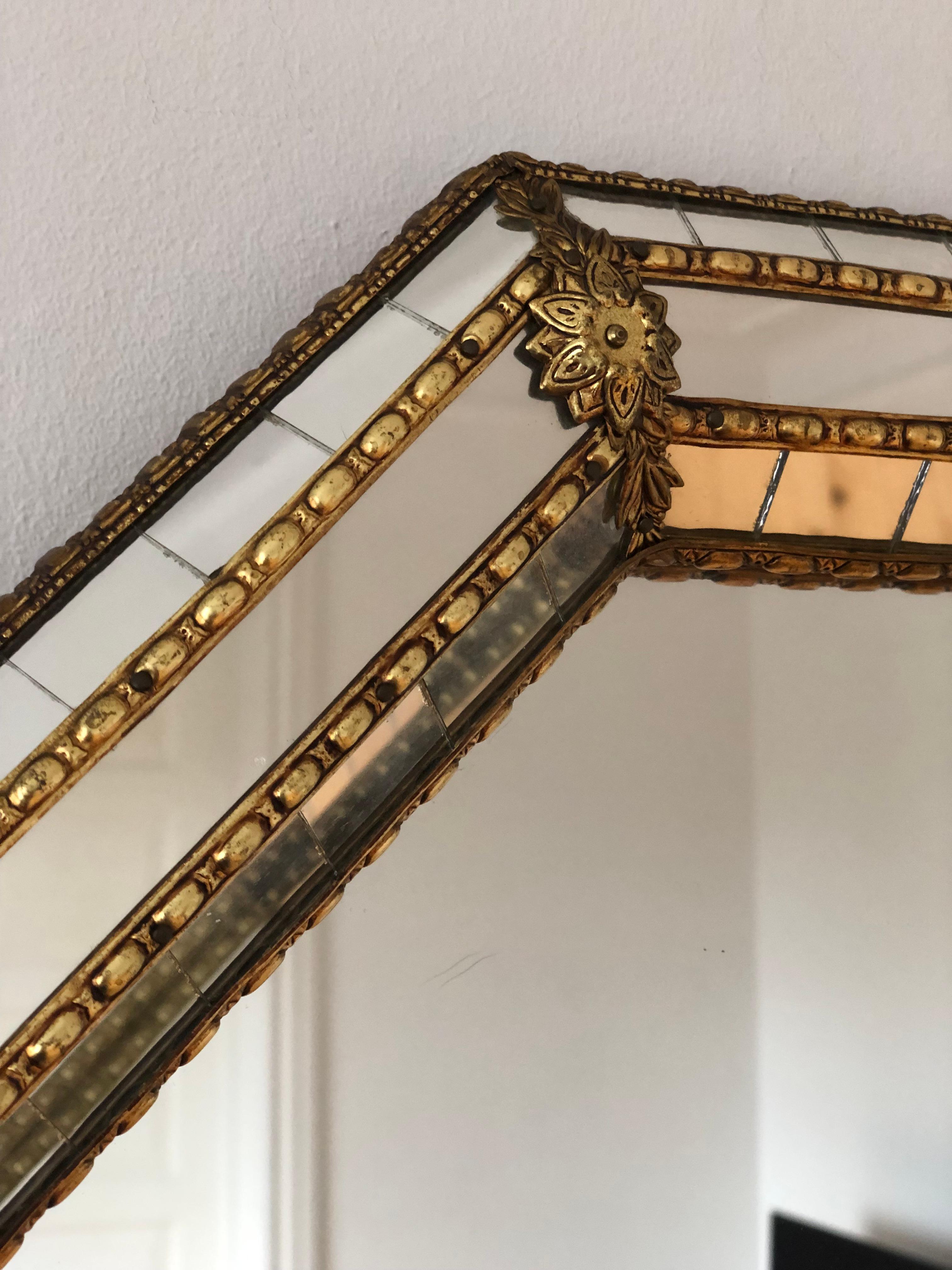 Spanish Vintage Venetian Octagon Mirror Hollywood Regency in Gold Spain 1990s