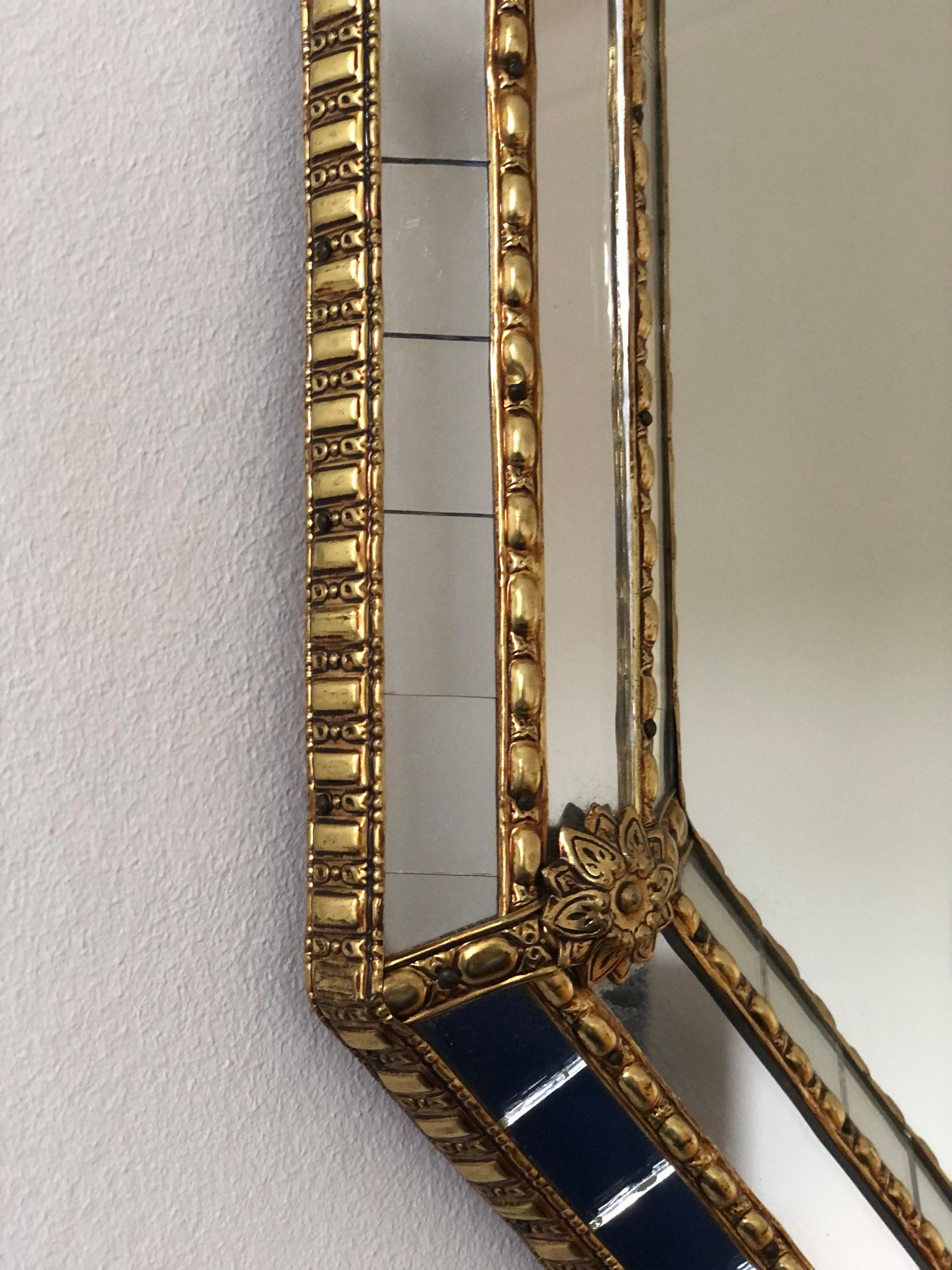 Spanish Vintage Venetian Octagon Mirror Hollywood Regency in Gold Spain 1990s
