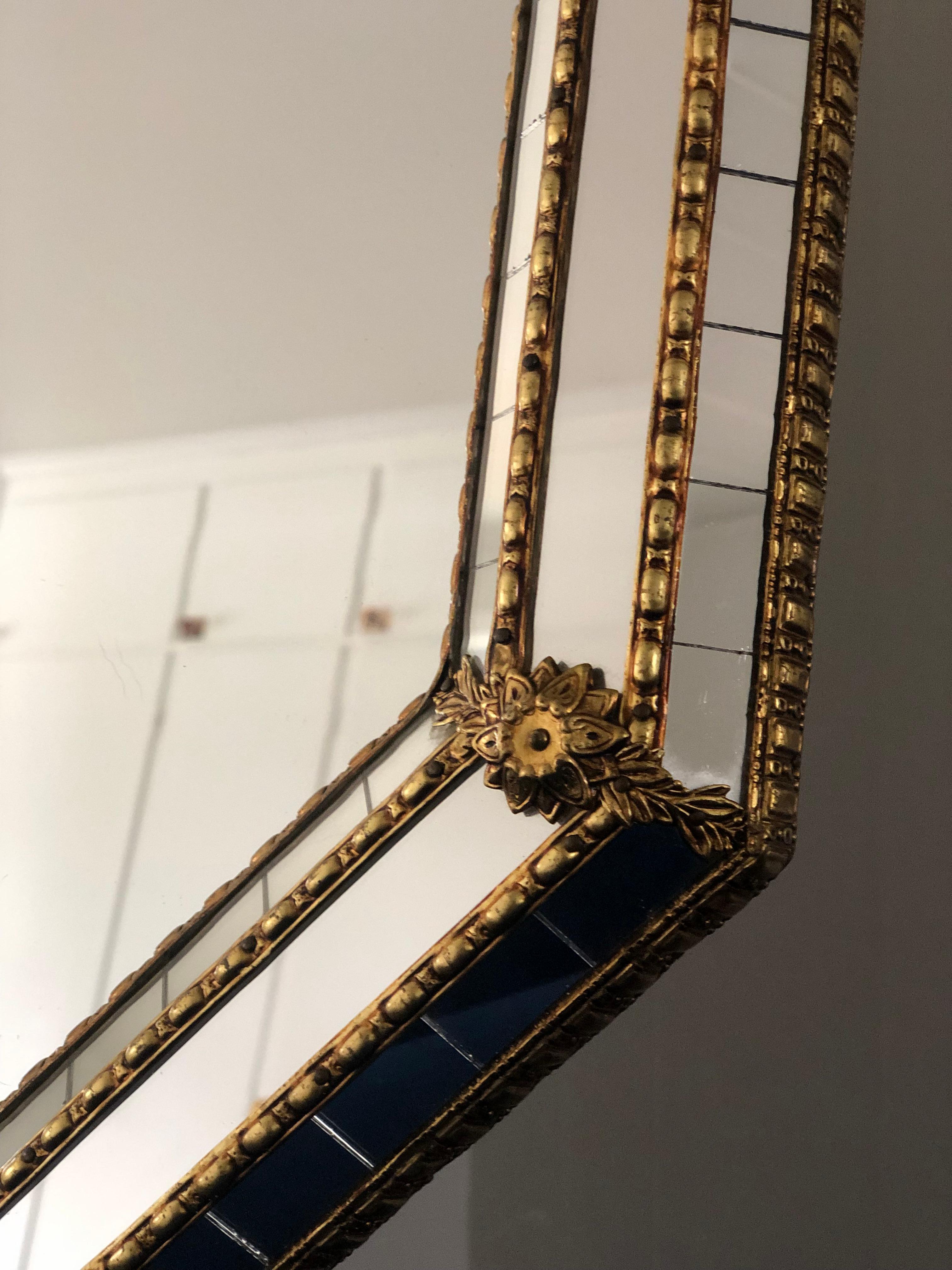 Brass Vintage Venetian Octagonal Mirror Hollywood Regency in Gold Spain 1990s For Sale