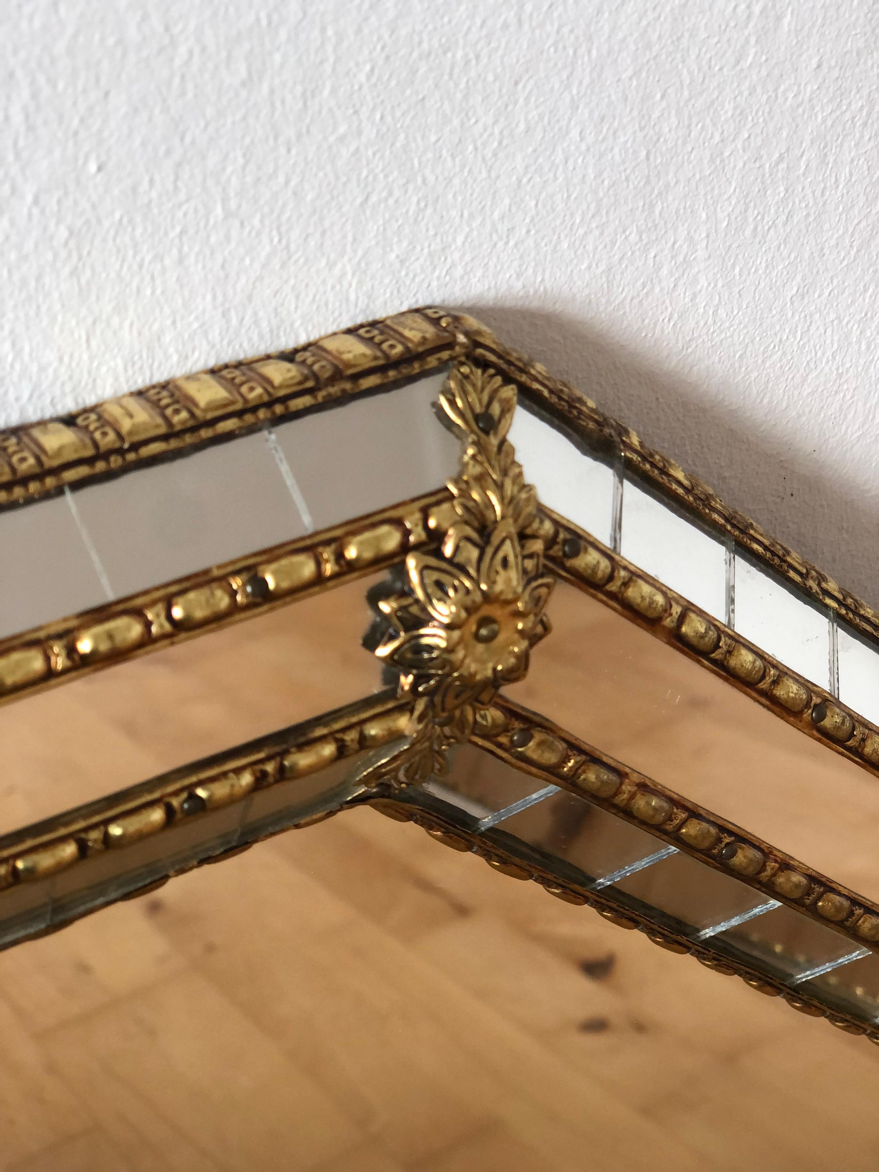 Brass Vintage Venetian Octagon Mirror Hollywood Regency in Gold Spain 1990s