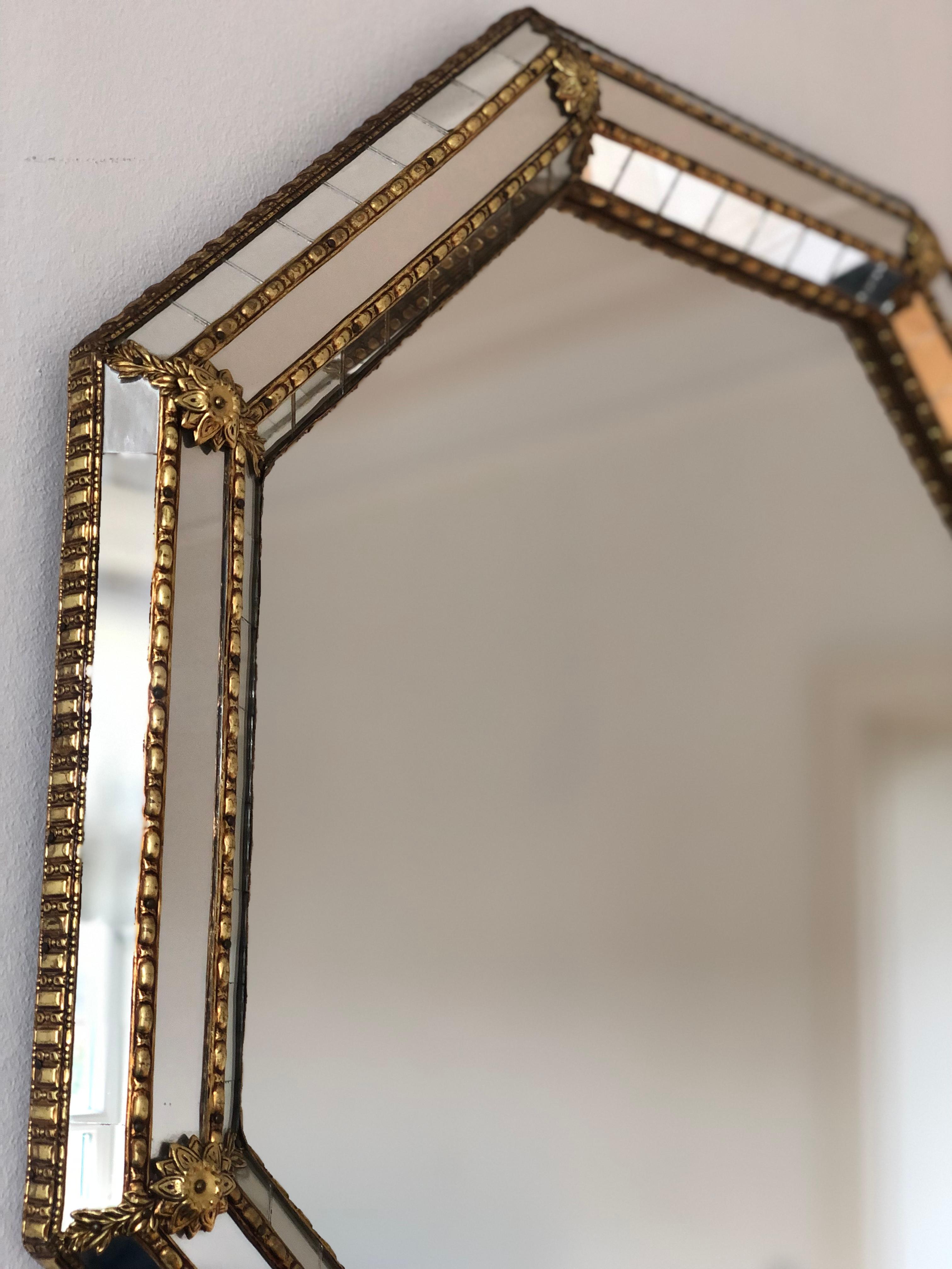 Vintage Venetian Octagon Mirror Hollywood Regency in Gold Spain 1990s 1